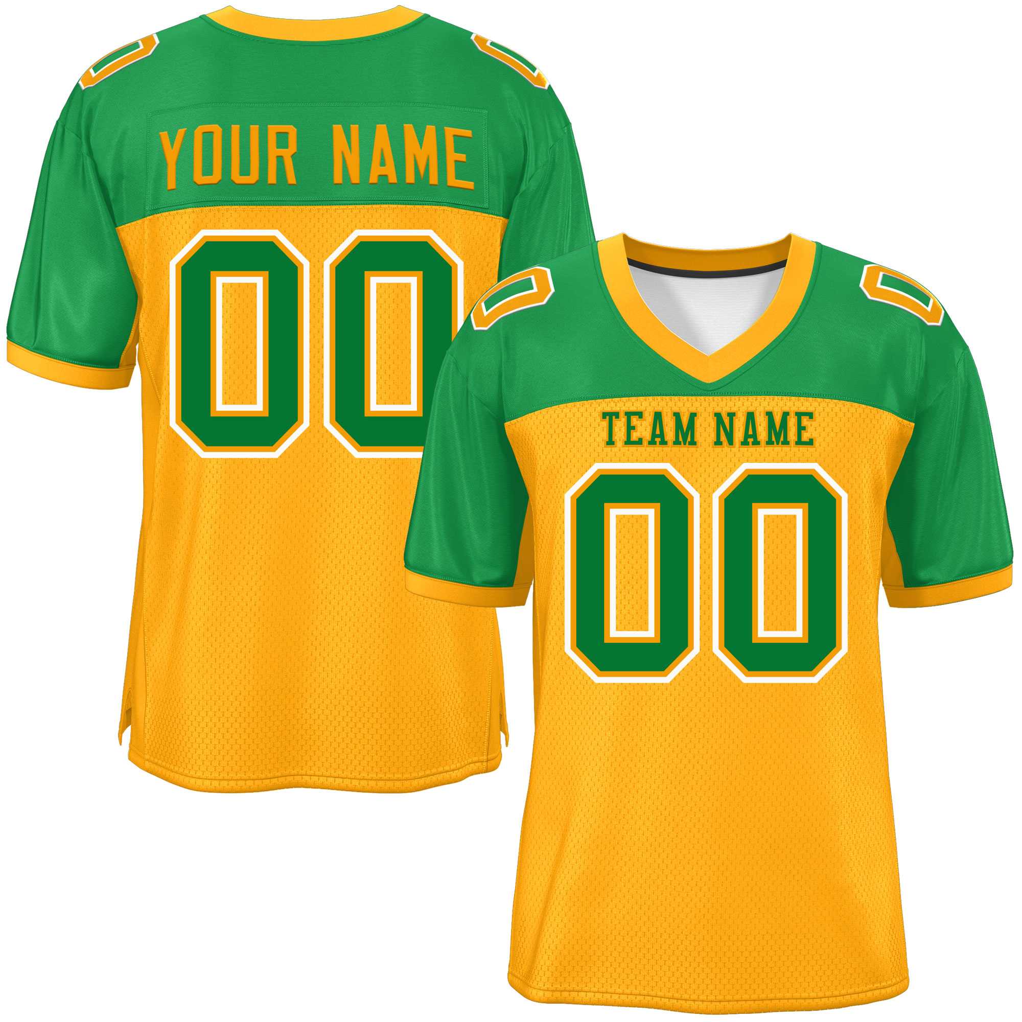 Custom Yellow-Kelly Green Raglan Sleeves Fashion American Football Jersey | KXKSHOP