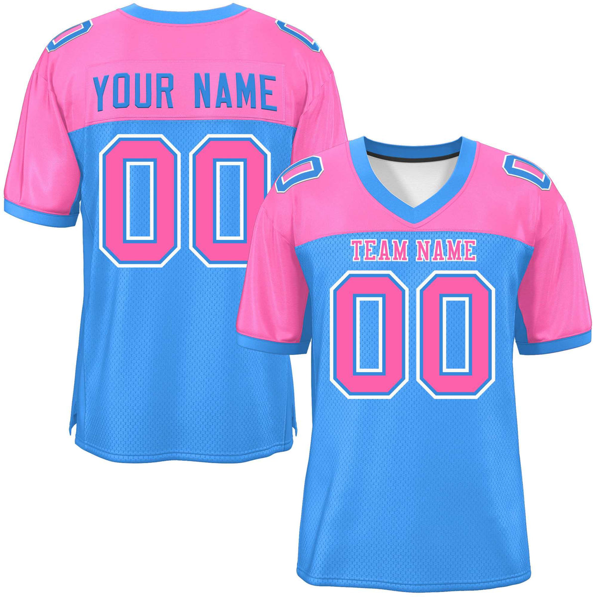 Custom Powder Blue-Pink Raglan Sleeves Fashion American Football Jersey | KXKSHOP