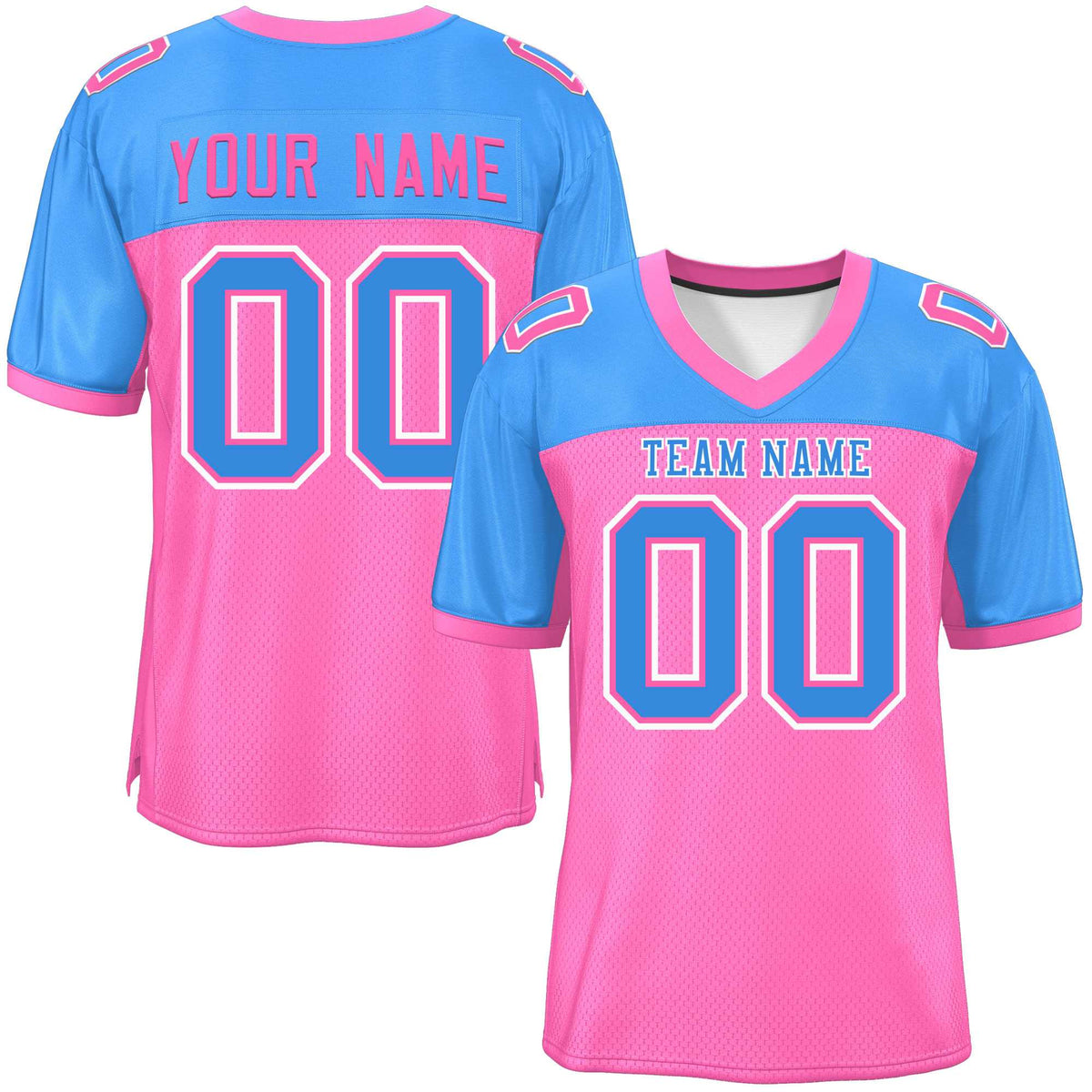 Custom Pink-Powder Blue Raglan Sleeves Fashion American Football Jersey | KXKSHOP