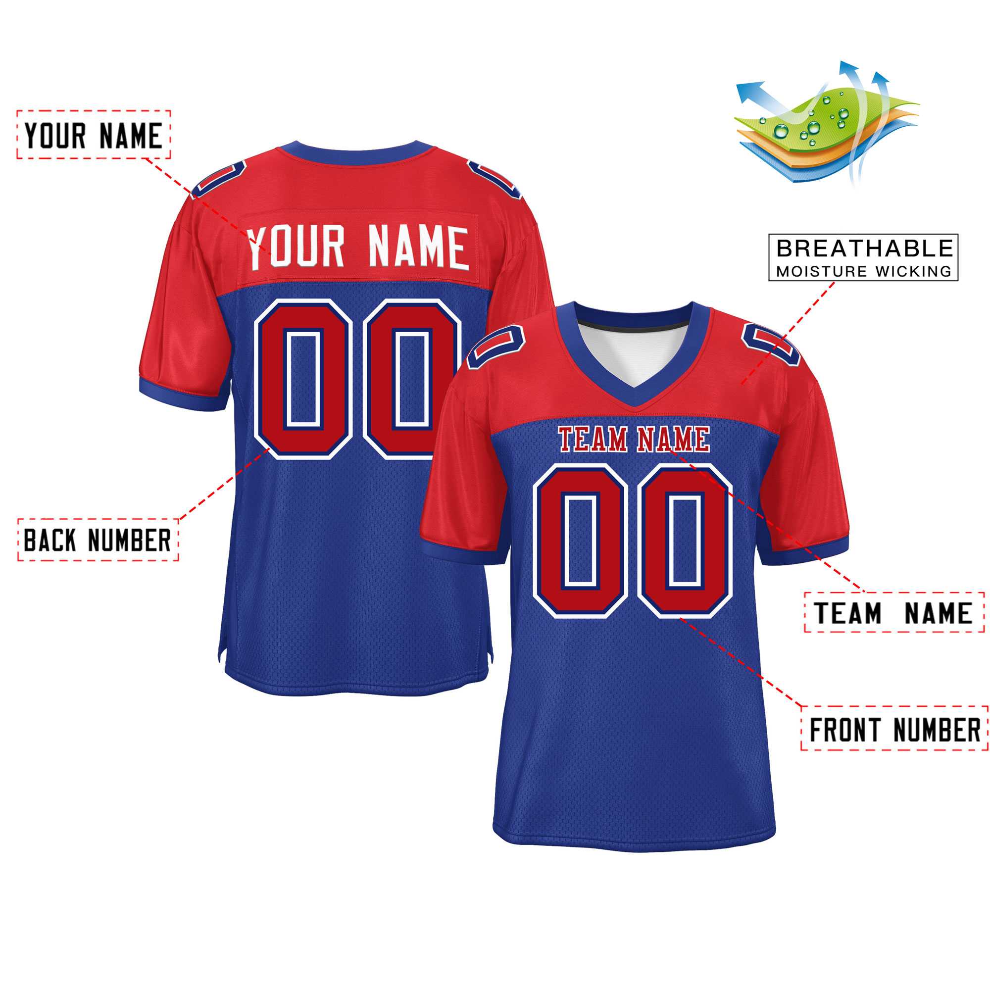 Custom Red Navy-White Classic Style Mesh American Football Jersey | KXKSHOP
