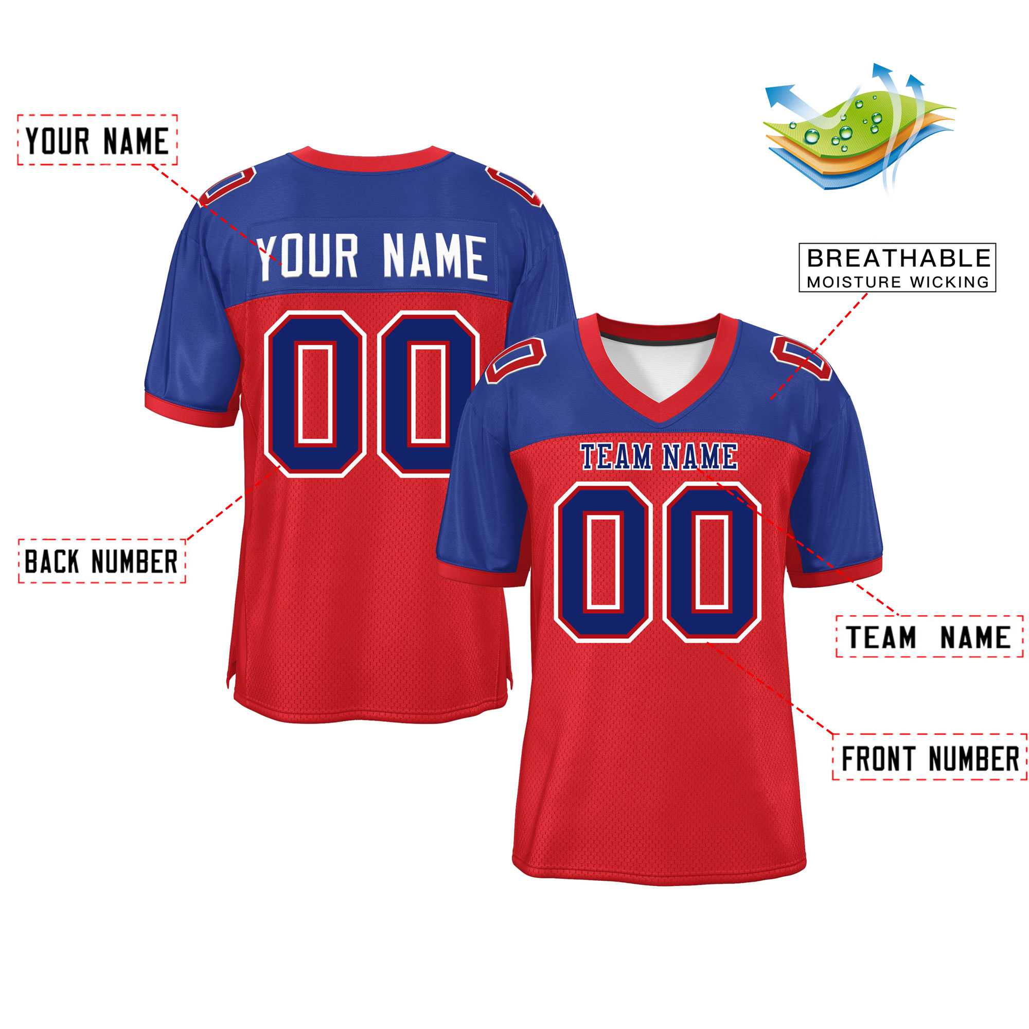 Custom Red Navy-White Classic Style Mesh American Football Jersey | KXKSHOP