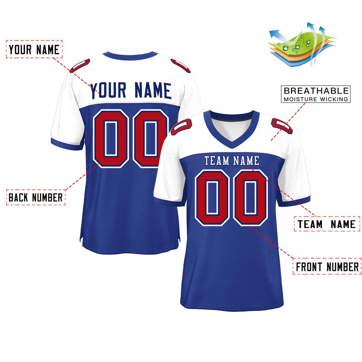 Custom Red Navy-White Classic Style Mesh American Football Jersey | KXKSHOP