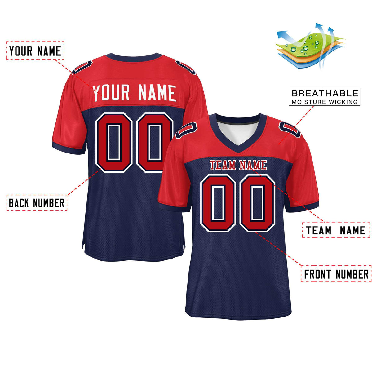 Custom Red Navy-White Classic Style Mesh American Football Jersey | KXKSHOP