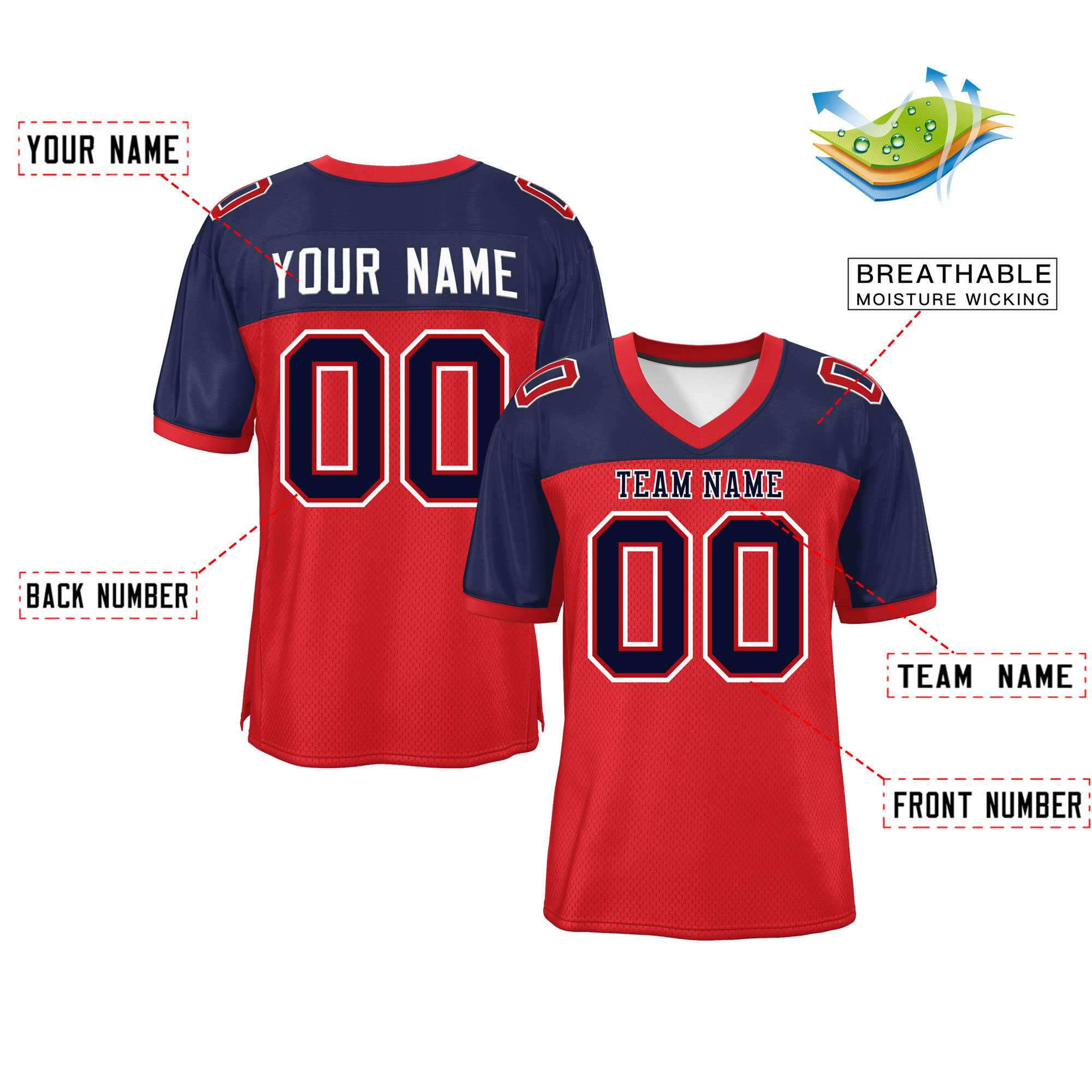 Custom Red Navy-White Classic Style Mesh American Football Jersey | KXKSHOP