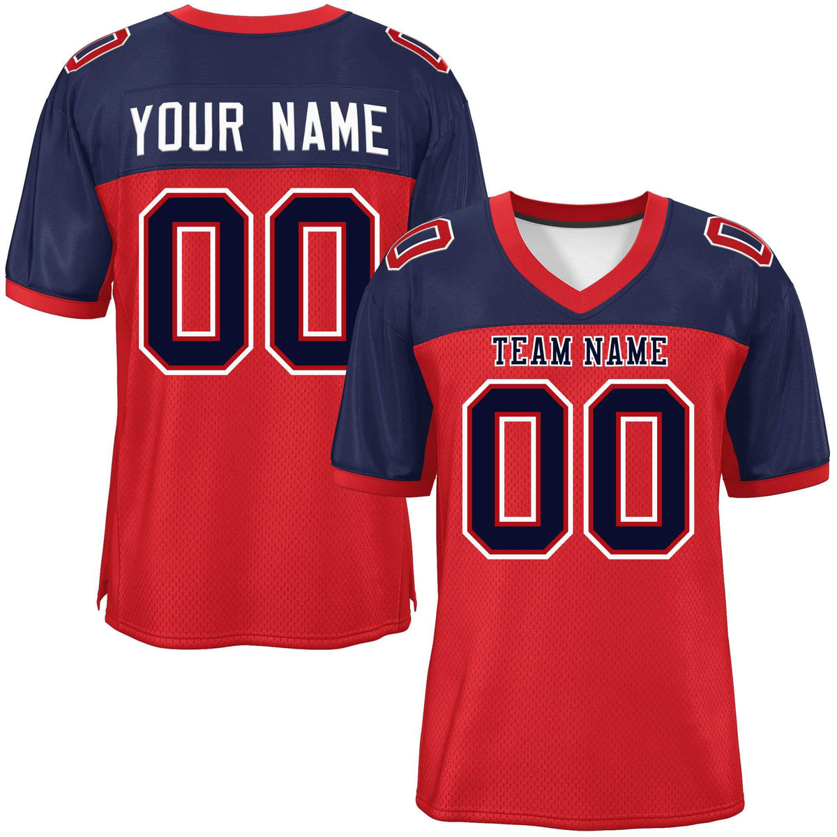 Custom Red-Navy Raglan Sleeves Fashion American Football Jersey | KXKSHOP