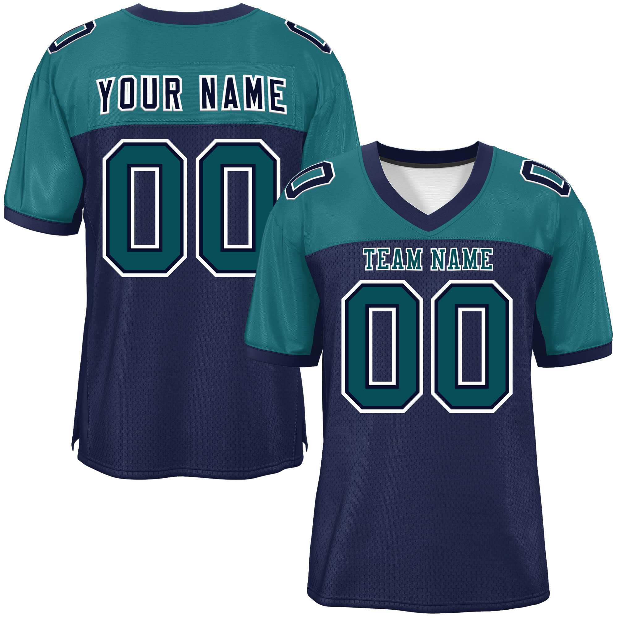 Custom Navy-Aqua Raglan Sleeves Fashion American Football Jersey | KXKSHOP