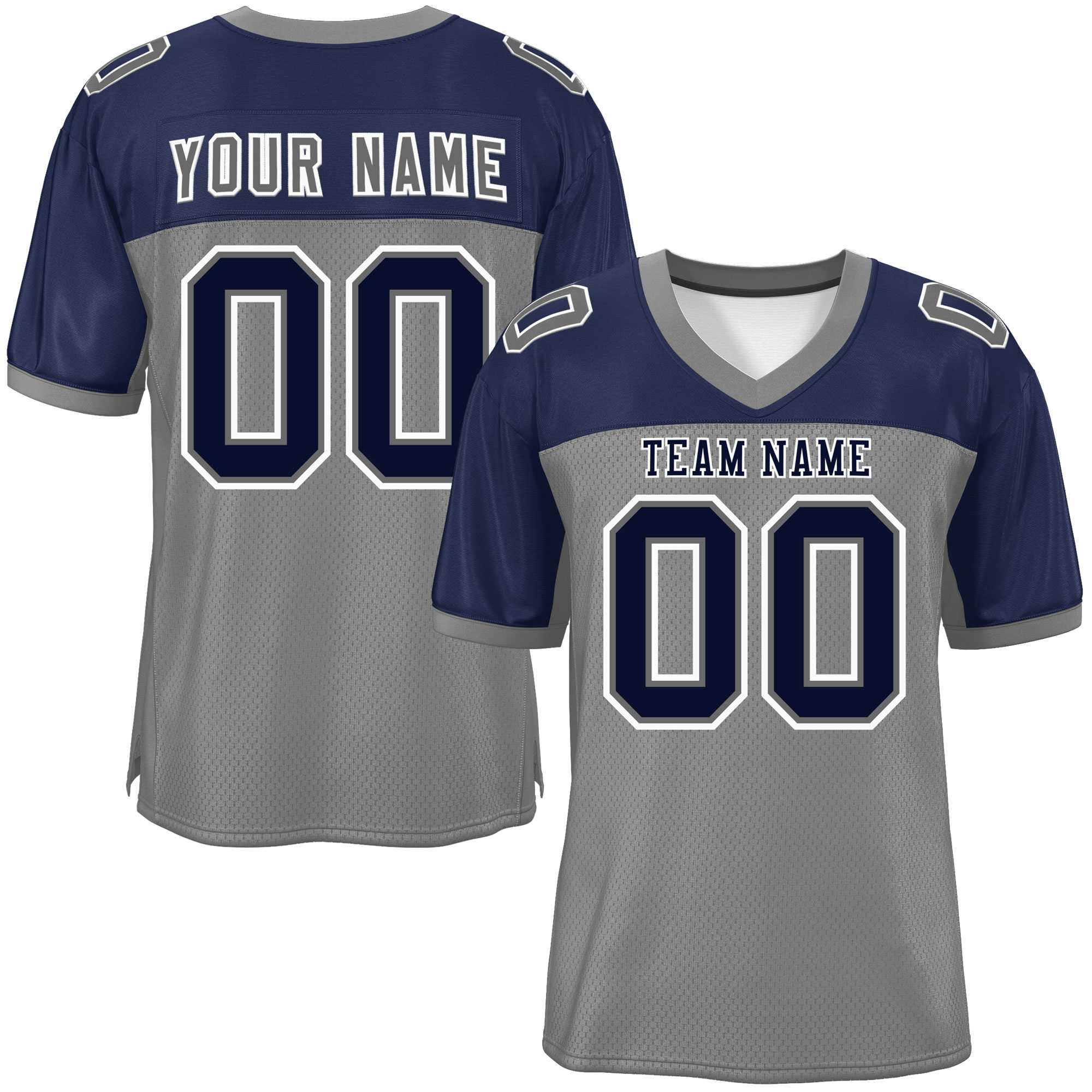 Custom Gray-Navy Raglan Sleeves Fashion American Football Jersey | KXKSHOP