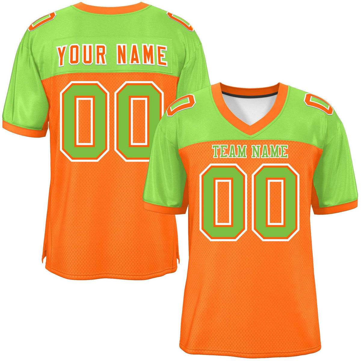 Custom Orange-Neon Green Raglan Sleeves Fashion American Football Jersey | KXKSHOP