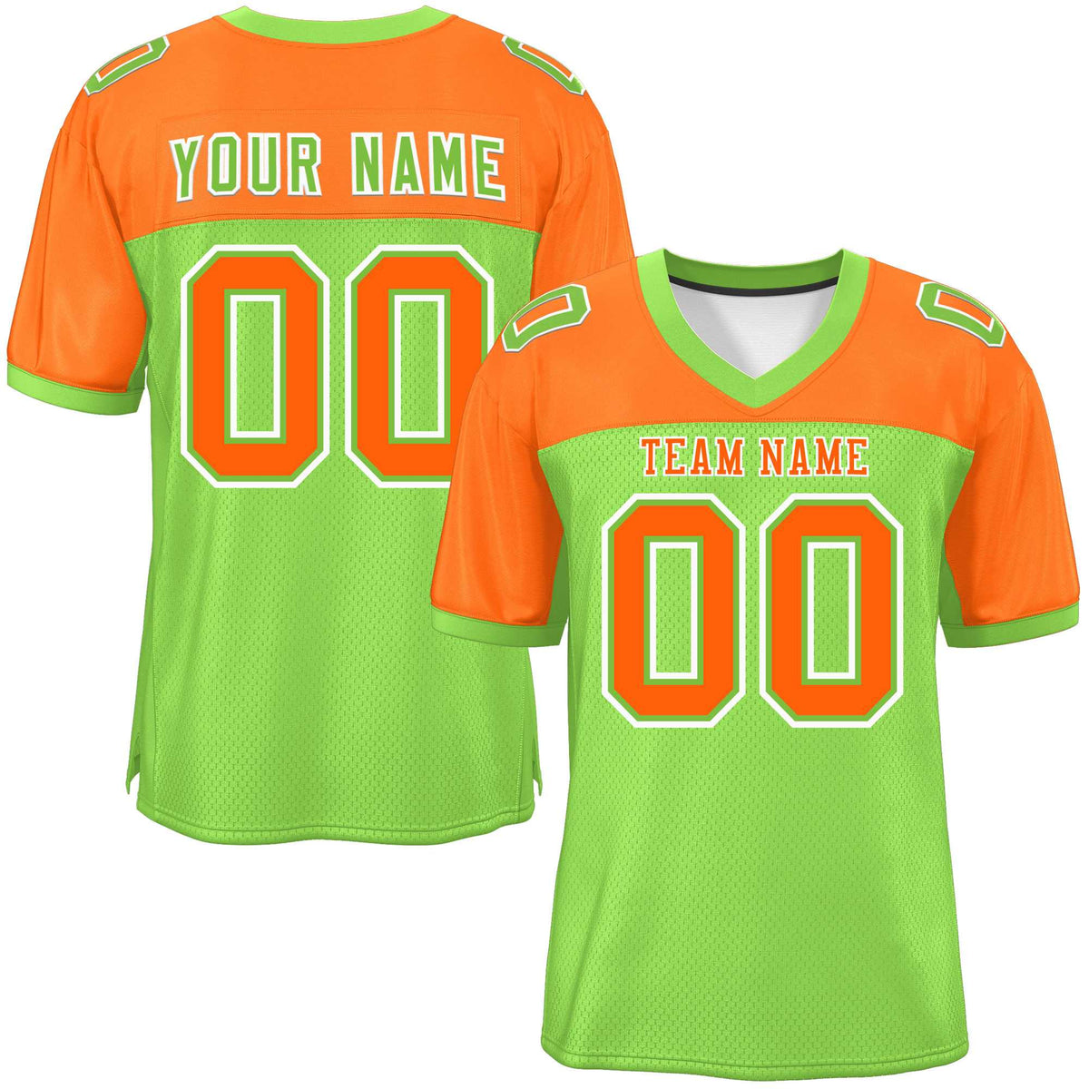 Custom Neon Green-Orange Raglan Sleeves Fashion American Football Jersey | KXKSHOP