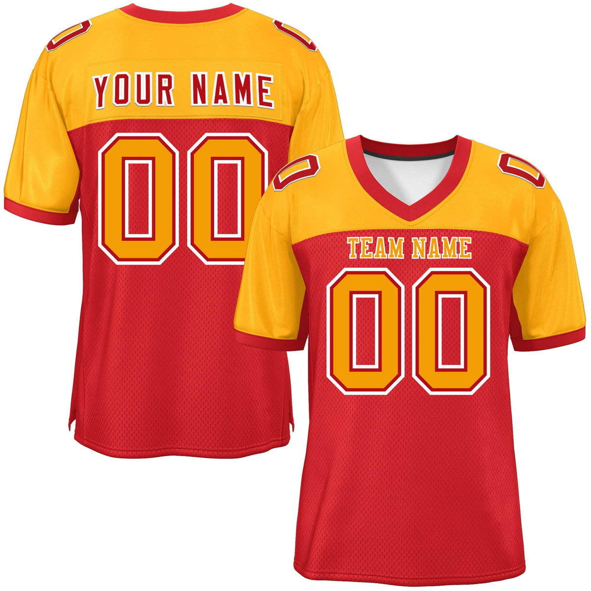 Custom Red-Yellow Raglan Sleeves Fashion American Football Jersey | KXKSHOP