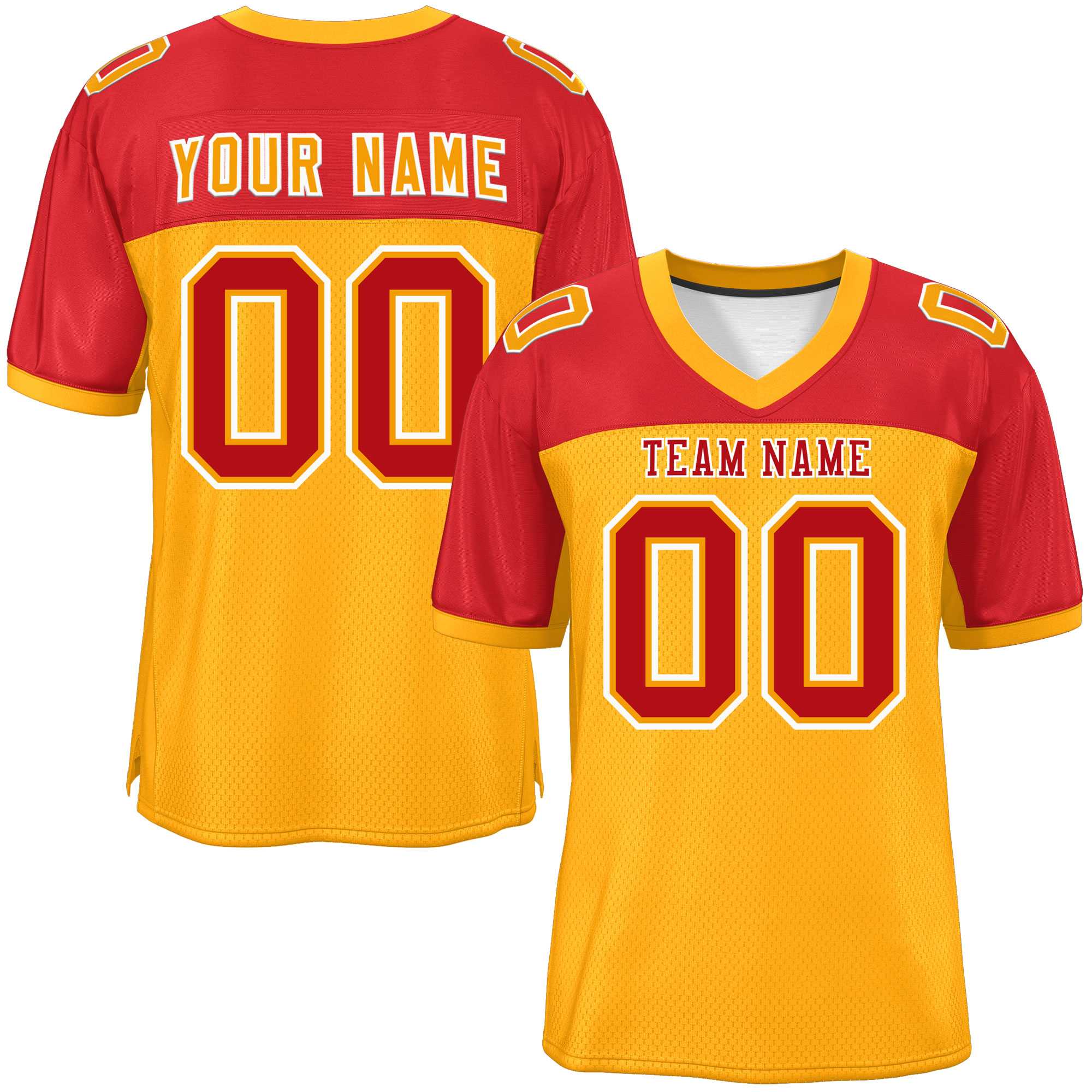 Custom Yellow-Red Raglan Sleeves Fashion American Football Jersey | KXKSHOP