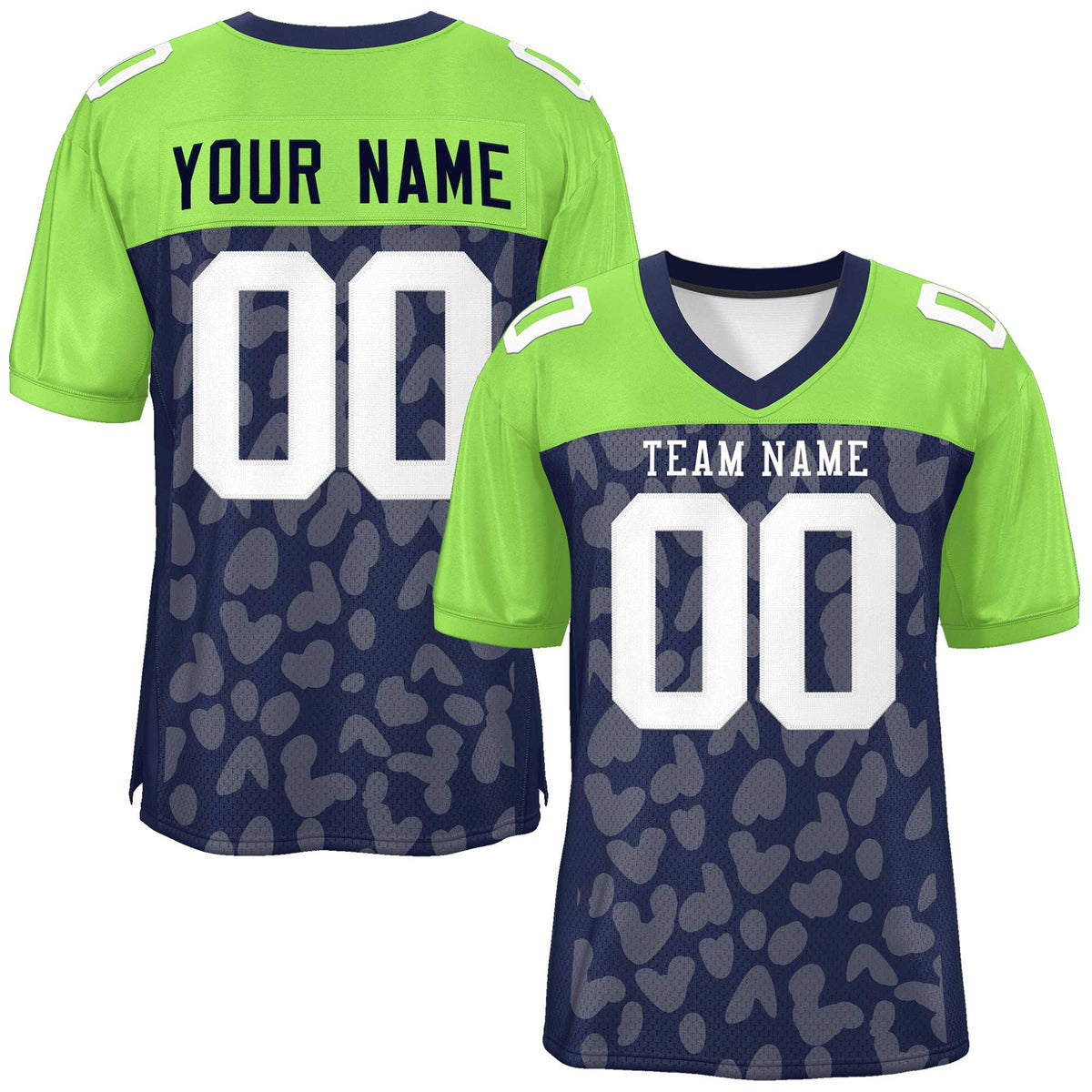 Custom Navy Neon Green Raglan Sleeves Personalized Camo American Football Jersey | KXKSHOP