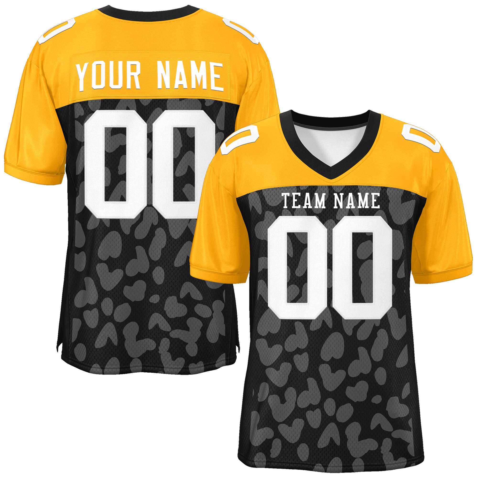 Custom Black Yellow Raglan Sleeves Personalized Camo American Football Jersey | KXKSHOP