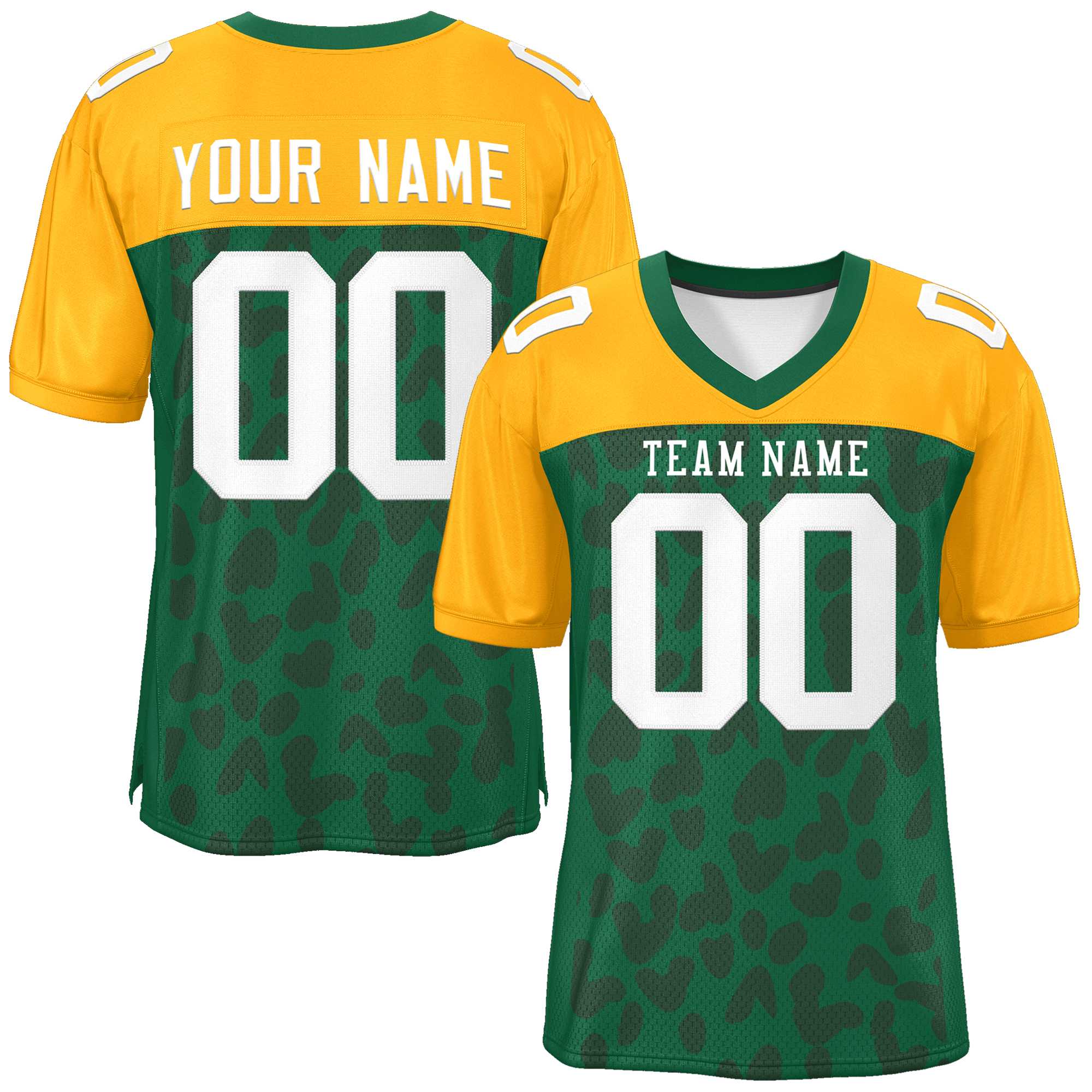 Custom Green Yellow Raglan Sleeves Personalized Camo American Football Jersey | KXKSHOP