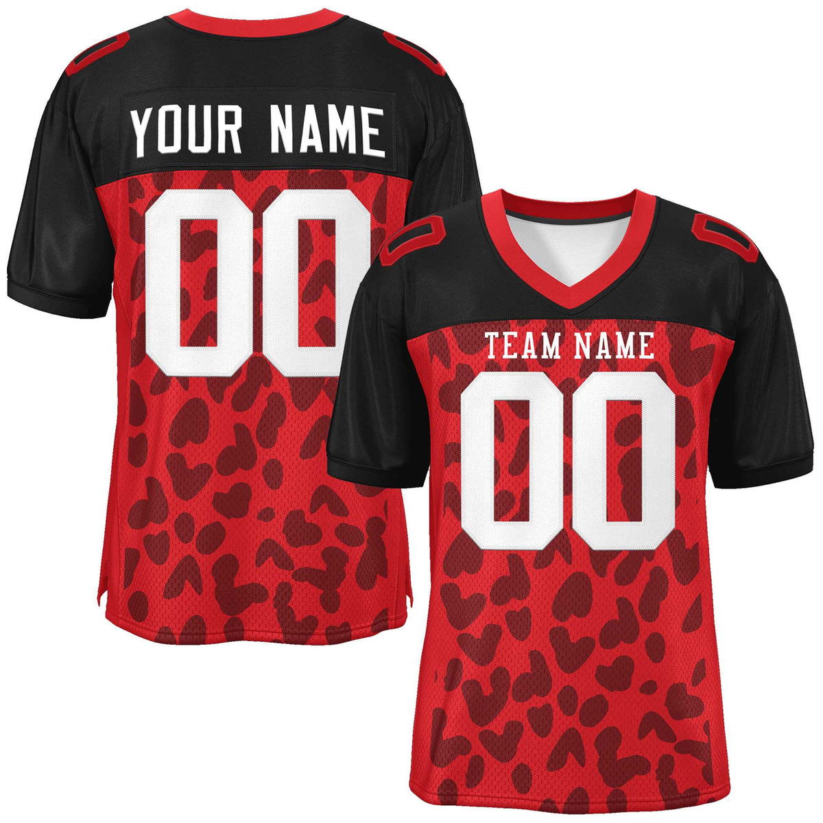 Custom Red Black Raglan Sleeves Personalized Camo American Football Jersey | KXKSHOP