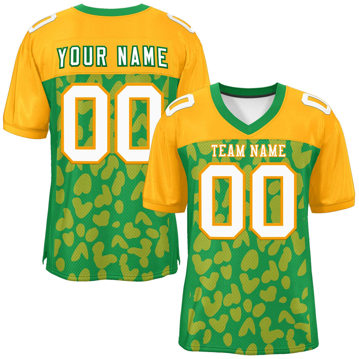 Custom Kelly Green Yellow Raglan Sleeves Personalized Camo American Football Jersey | KXKSHOP