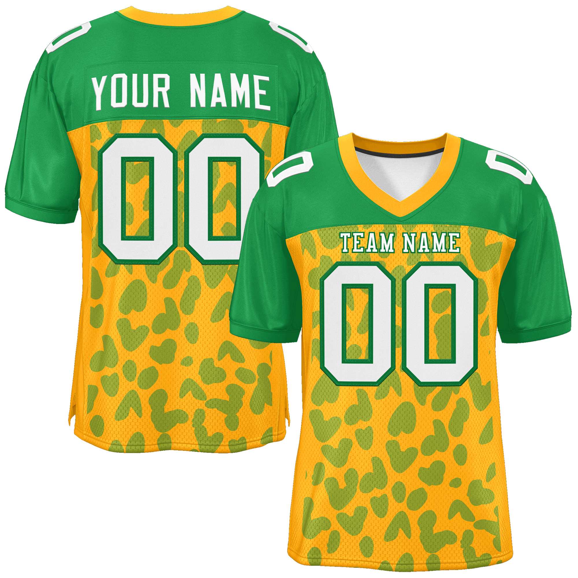 Custom Yellow Kelly Green Raglan Sleeves Personalized Camo American Football Jersey | KXKSHOP