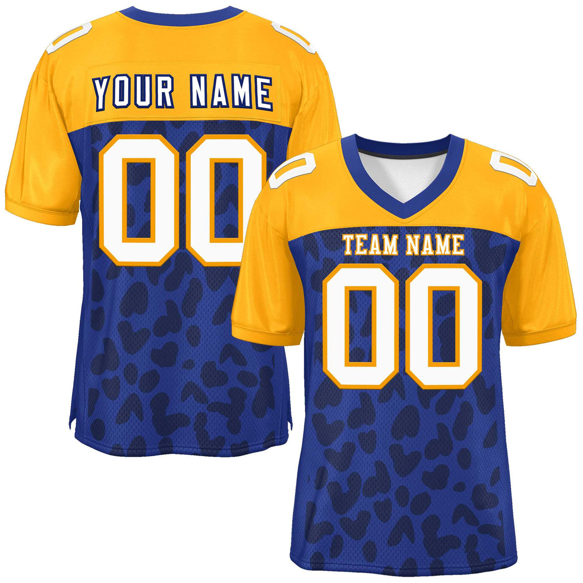 Custom Royal Yellow Raglan Sleeves Personalized Camo American Football Jersey | KXKSHOP
