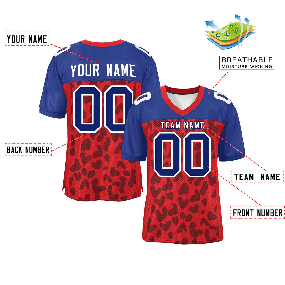 Custom Red Navy-White Classic Style Mesh American Football Jersey | KXKSHOP