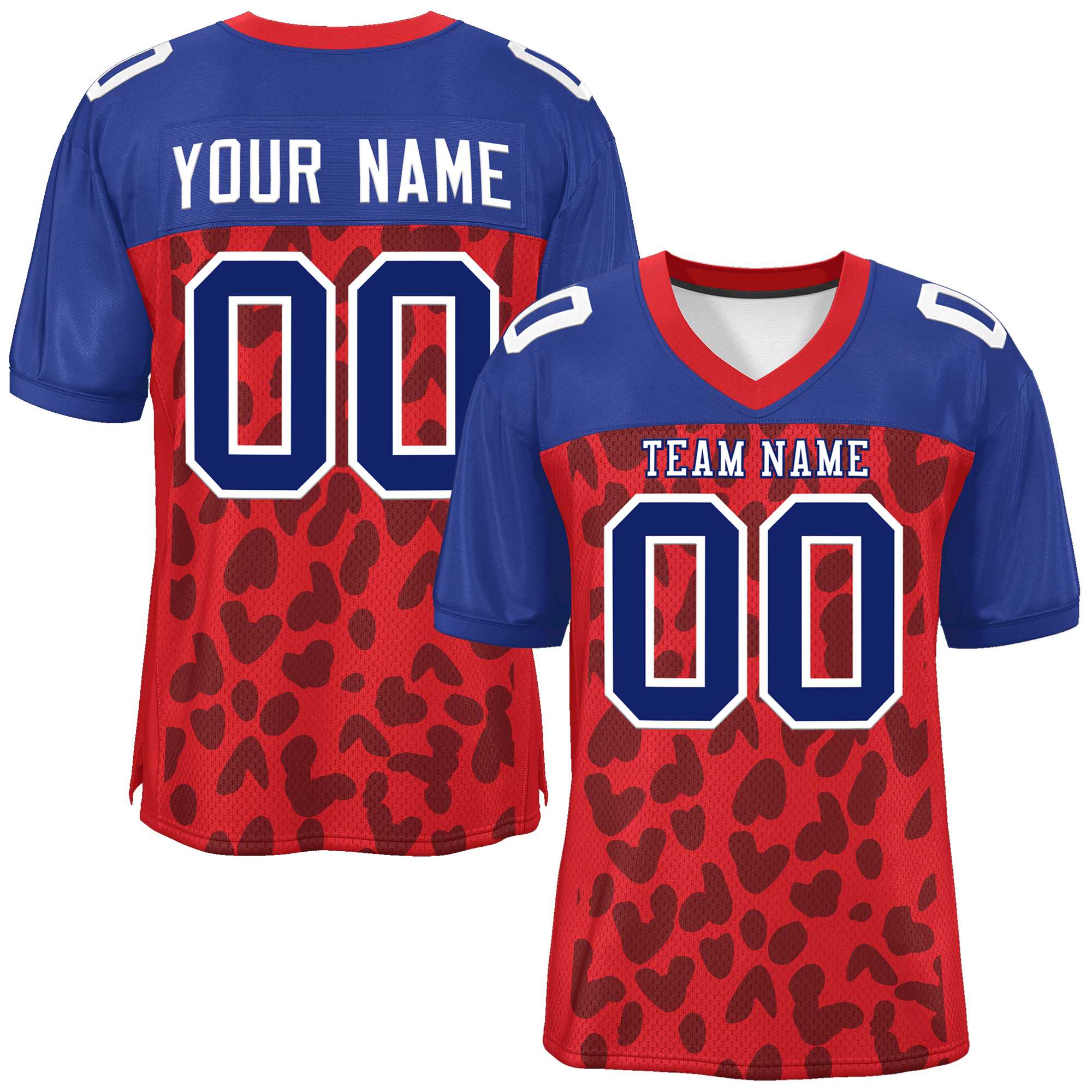 Custom Red Royal Raglan Sleeves Personalized Camo American Football Jersey | KXKSHOP