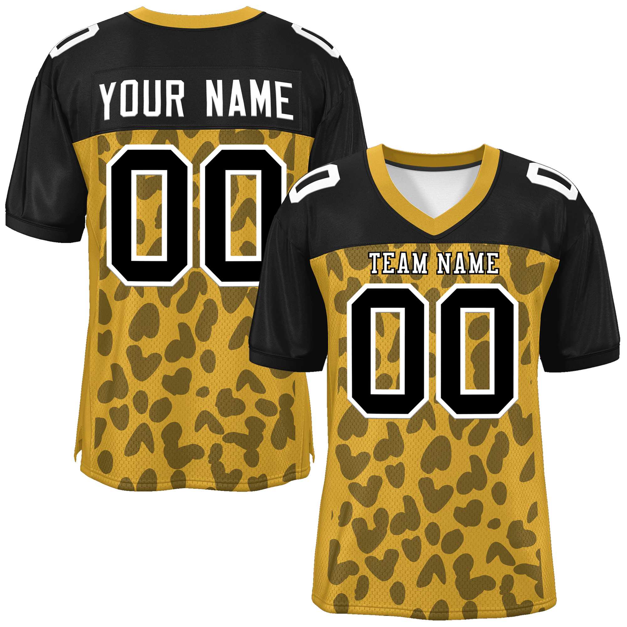 Custom Old Gold Black Raglan Sleeves Personalized Camo American Football Jersey | KXKSHOP
