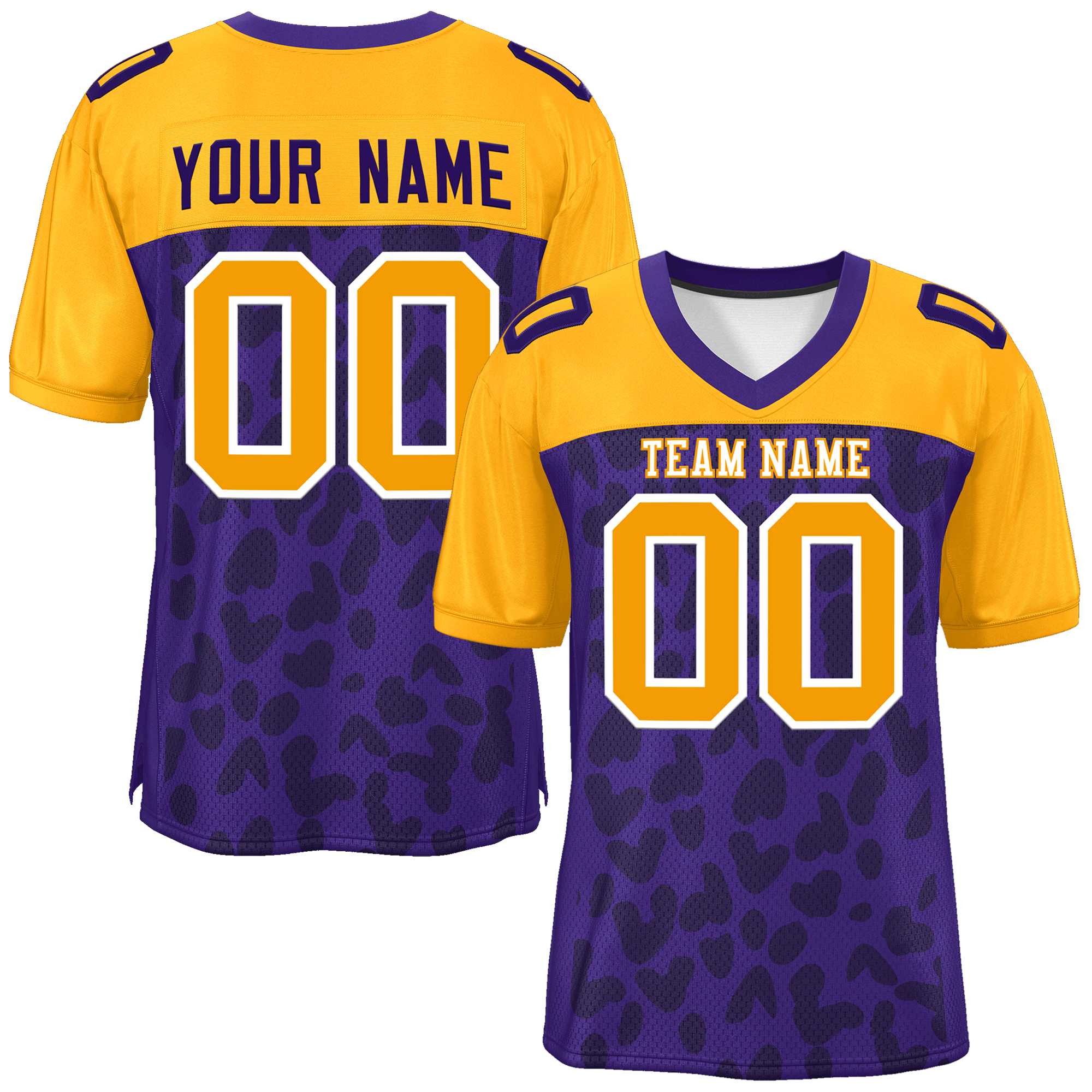 Custom Purple Yellow Raglan Sleeves Personalized Camo American Football Jersey | KXKSHOP
