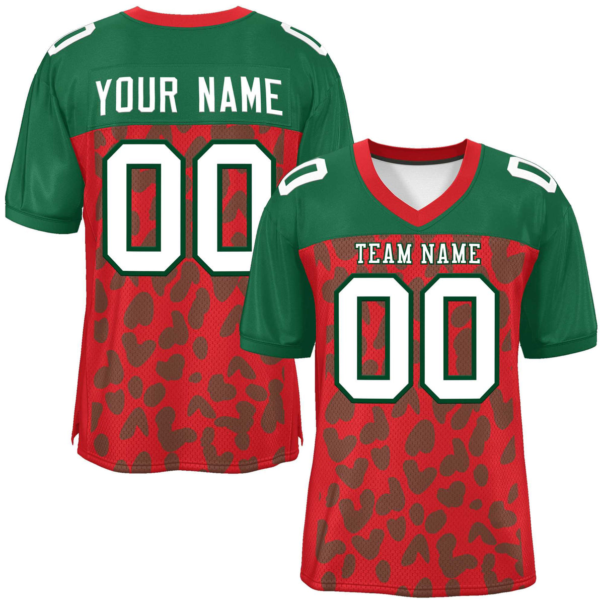 Custom Red Green Raglan Sleeves Personalized Camo American Football Jersey | KXKSHOP