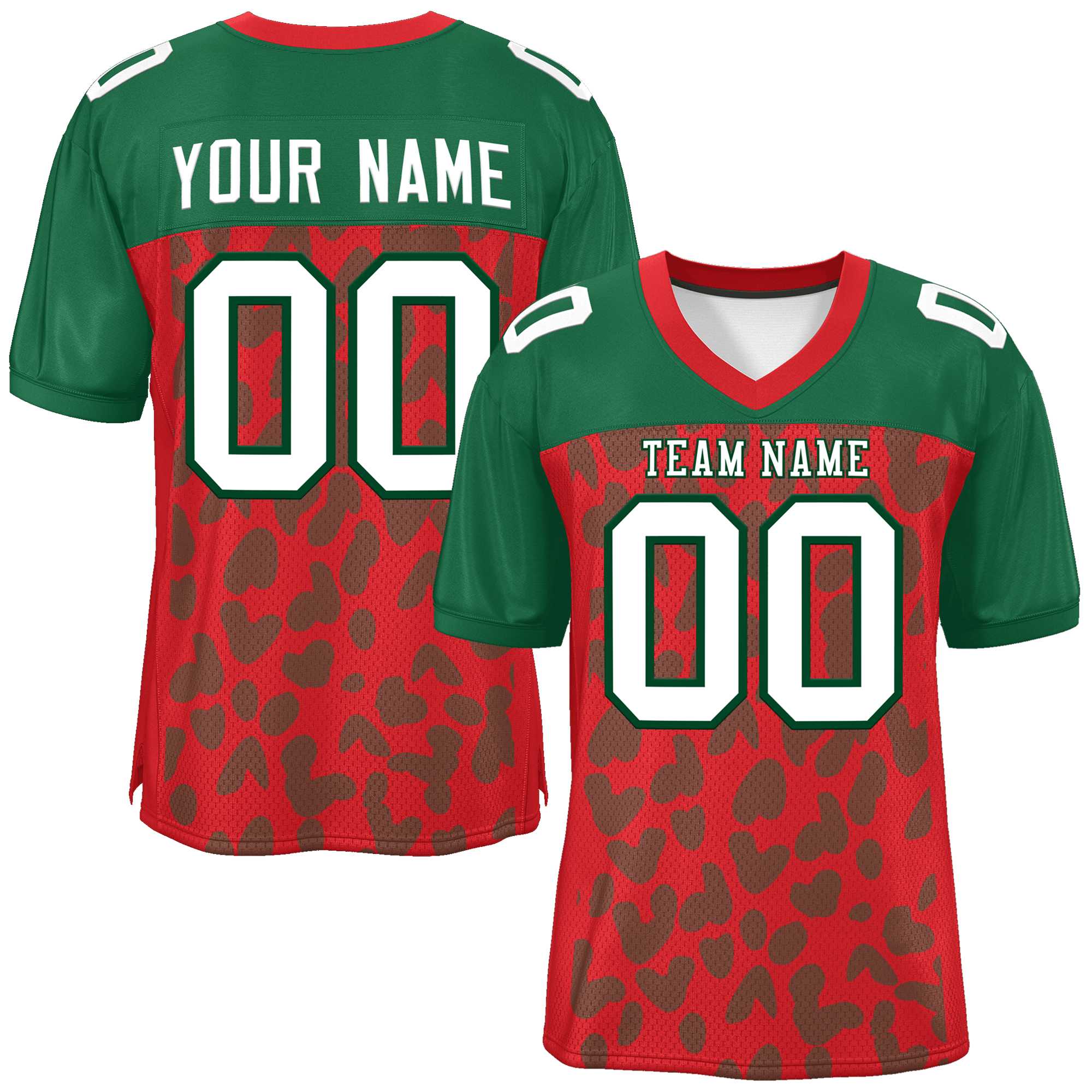 Custom Red Green Raglan Sleeves Personalized Camo American Football Jersey | KXKSHOP