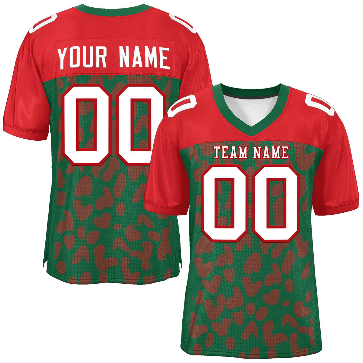 Custom Green Red Raglan Sleeves Personalized Camo American Football Jersey | KXKSHOP