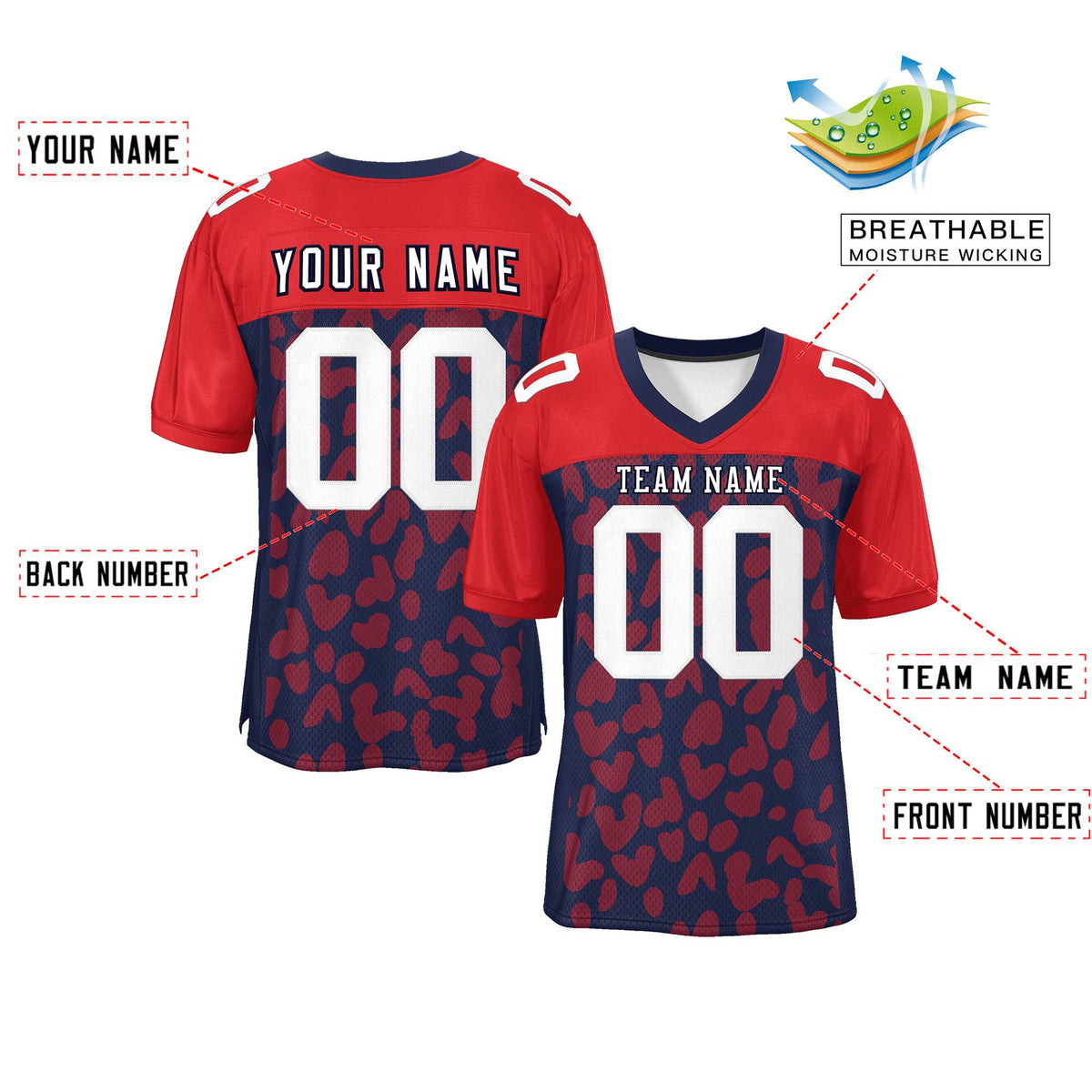 Custom Red Navy-White Classic Style Mesh American Football Jersey | KXKSHOP