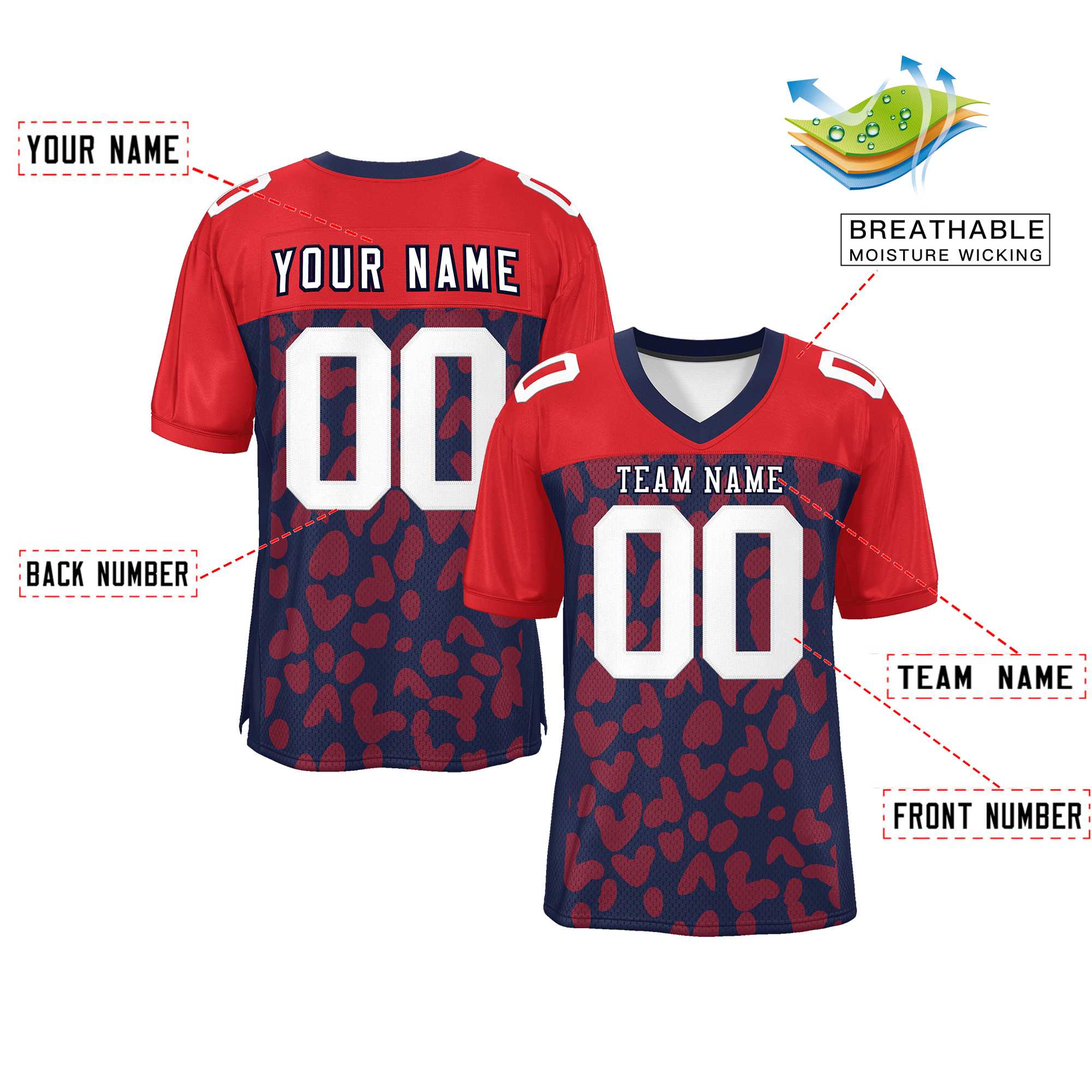 Custom Red Navy-White Classic Style Mesh American Football Jersey | KXKSHOP