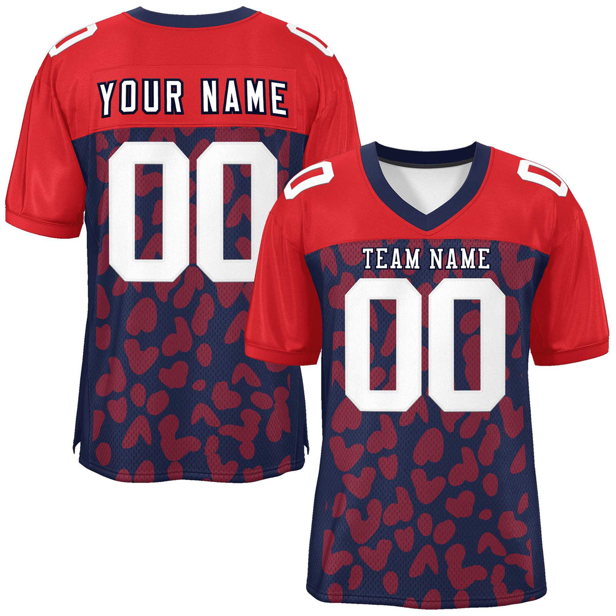 Custom Navy Red Raglan Sleeves Personalized Camo American Football Jersey | KXKSHOP