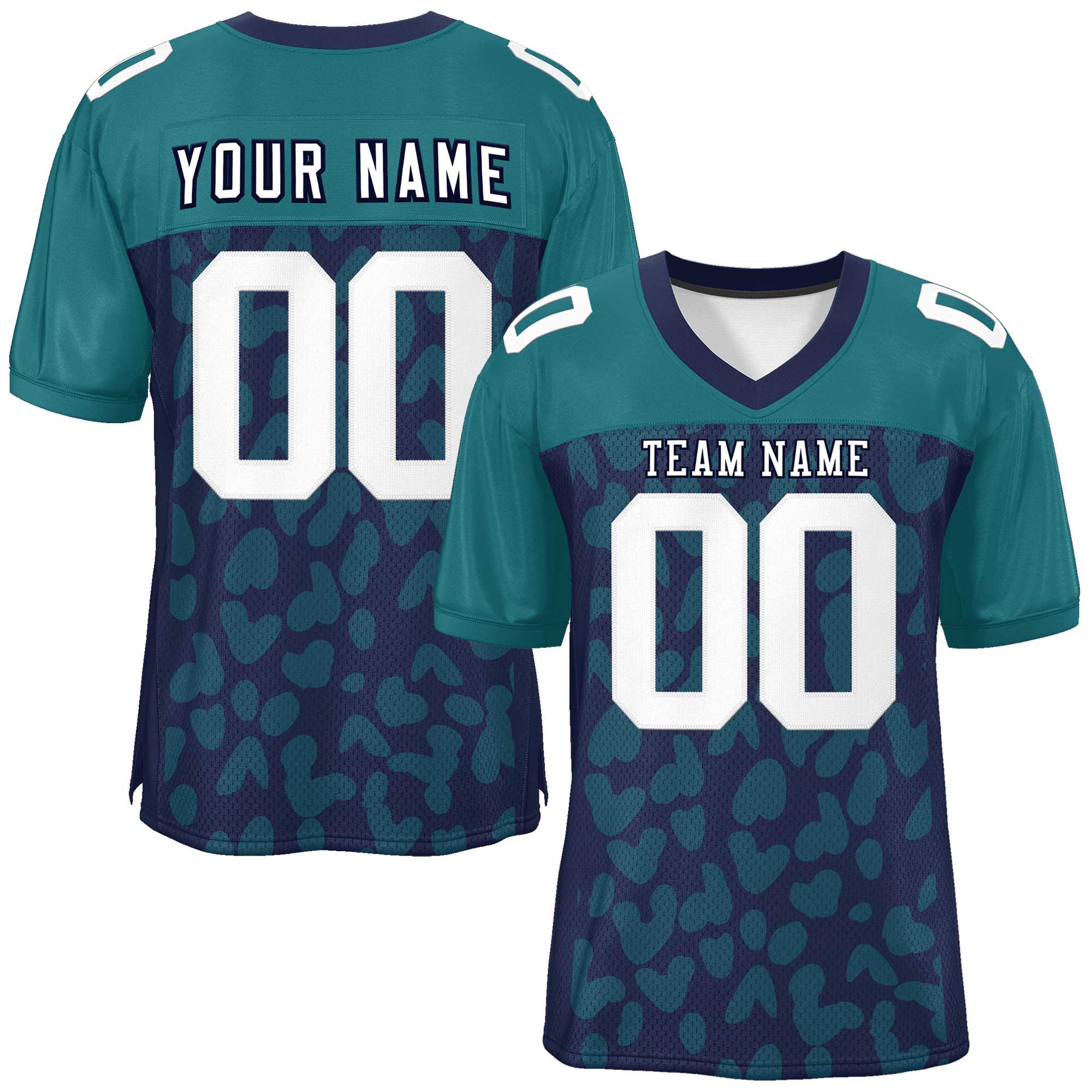 Custom Navy Teal Raglan Sleeves Personalized Camo American Football Jersey | KXKSHOP