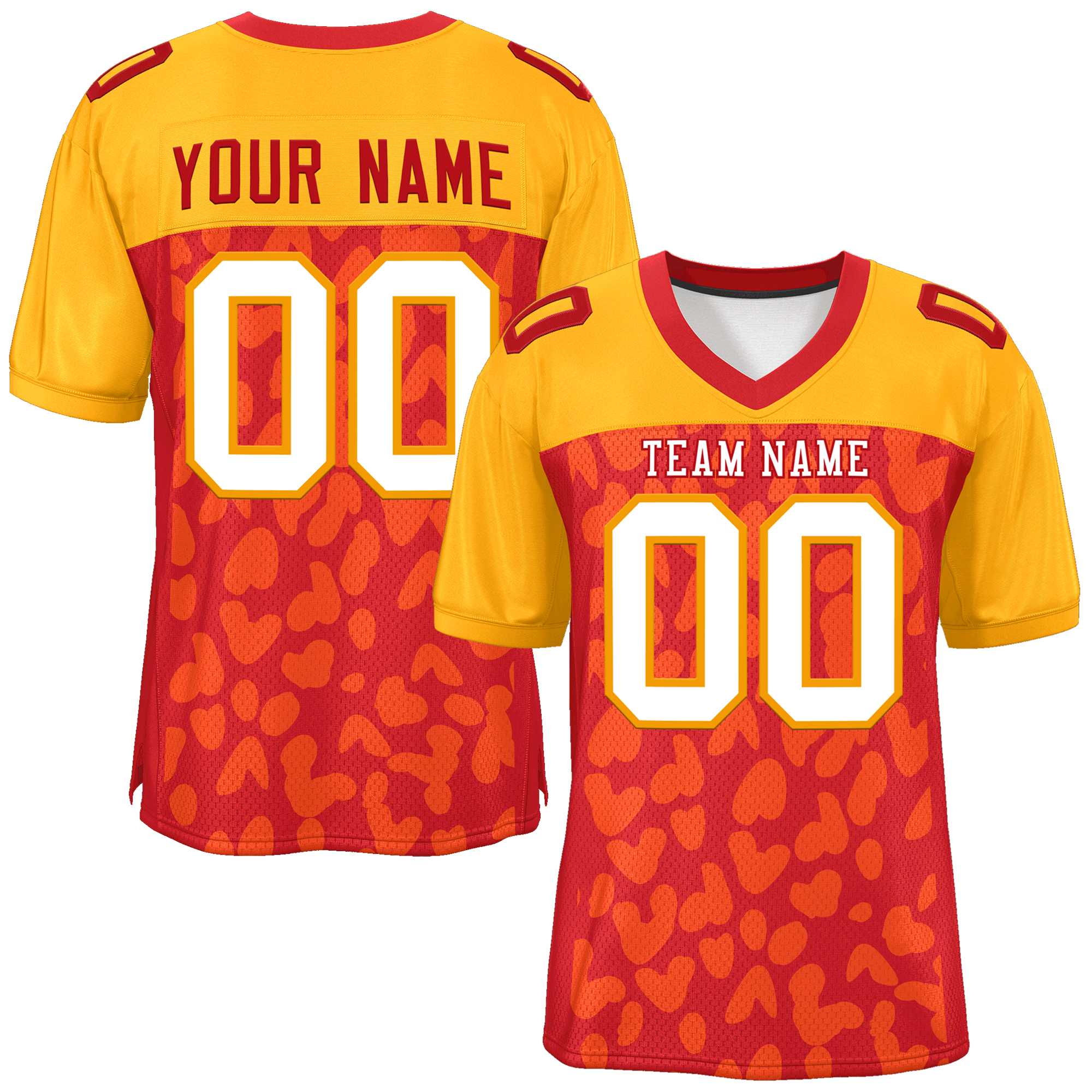 Custom Red Yellow Raglan Sleeves Personalized Camo American Football Jersey | KXKSHOP
