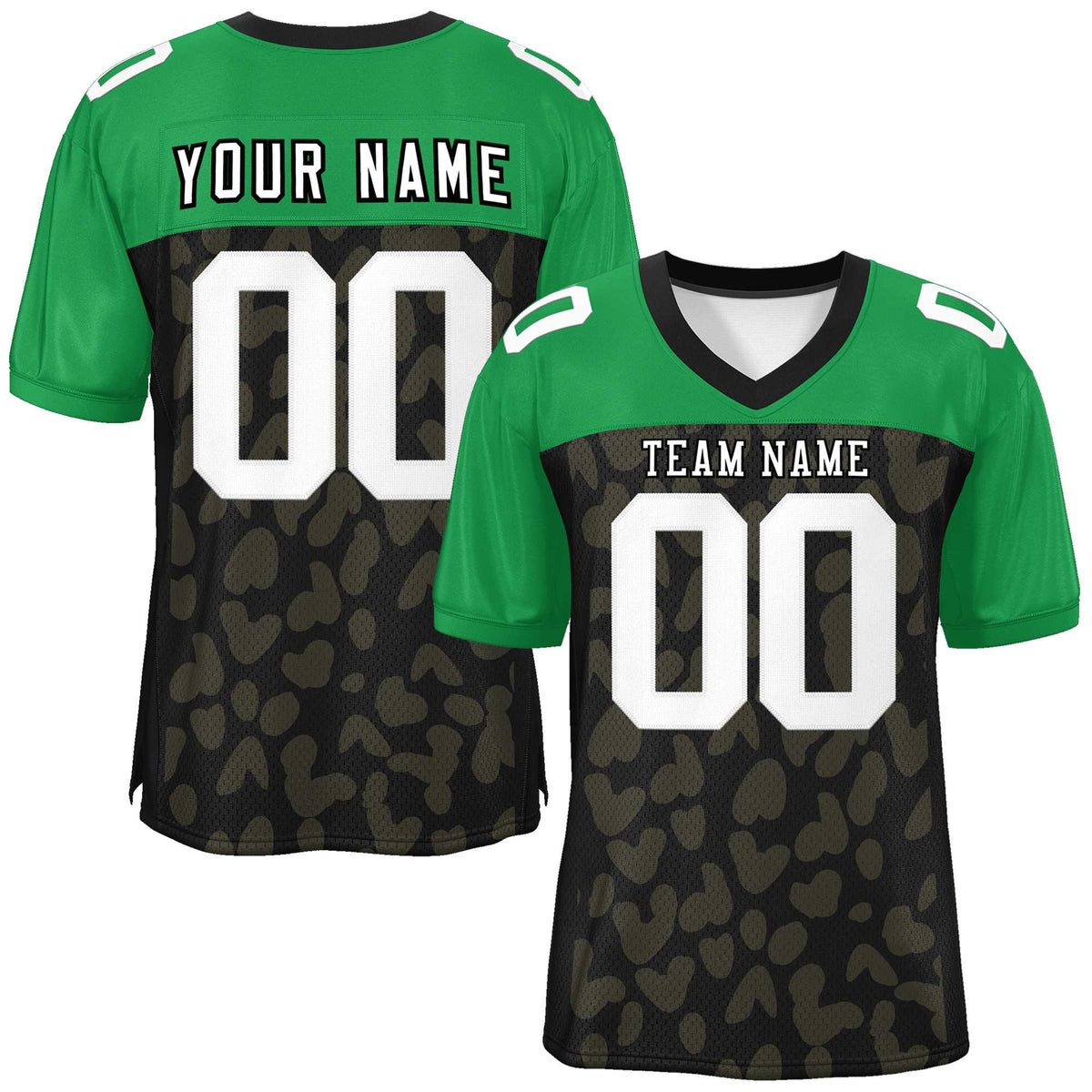 Custom Black Kelly Green Raglan Sleeves Personalized Camo American Football Jersey | KXKSHOP