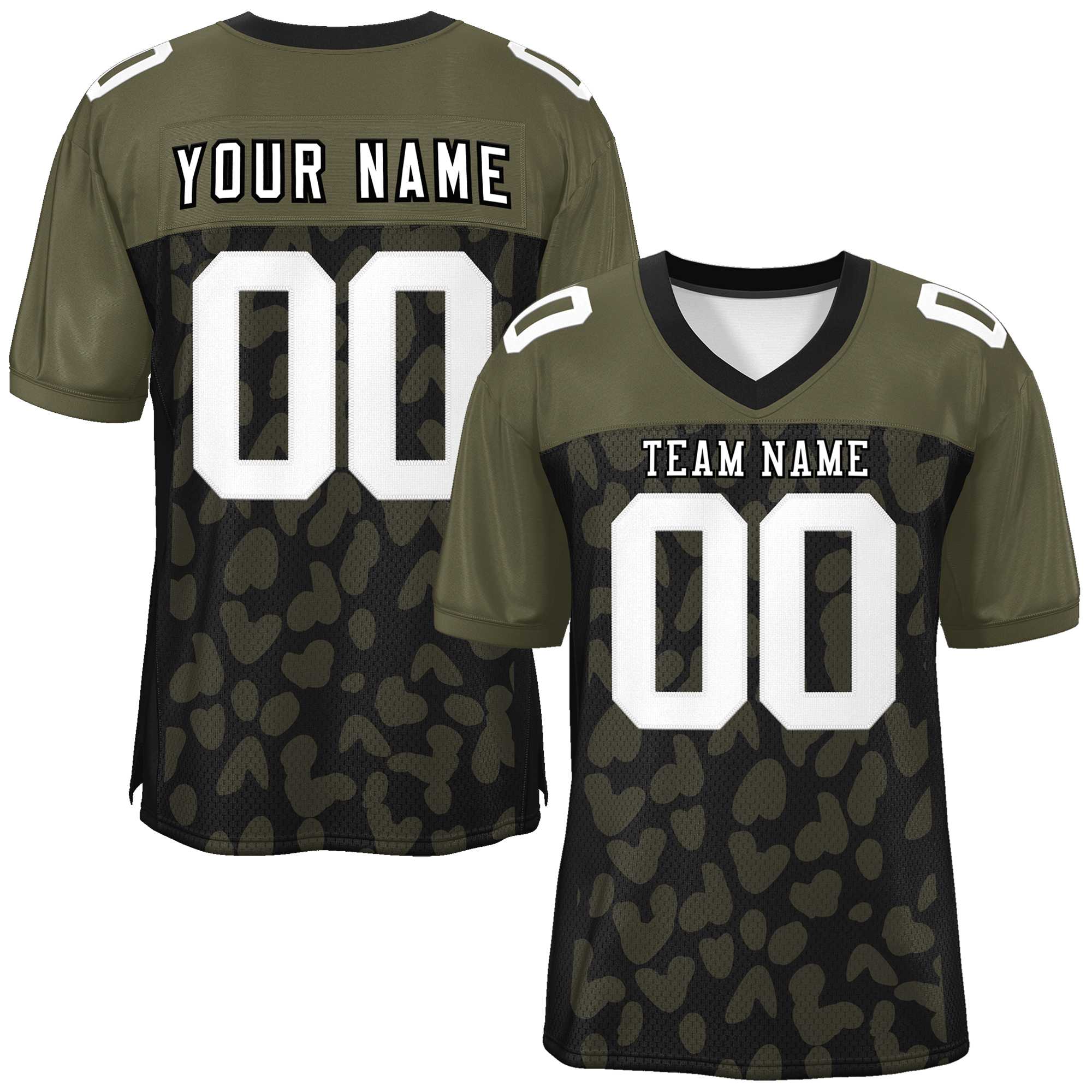 Custom Black Olive Raglan Sleeves Personalized Camo American Football Jersey | KXKSHOP