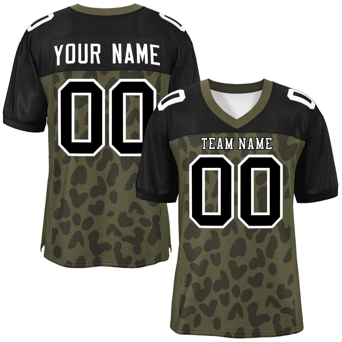 Custom Olive Black Raglan Sleeves Personalized Camo American Football Jersey | KXKSHOP