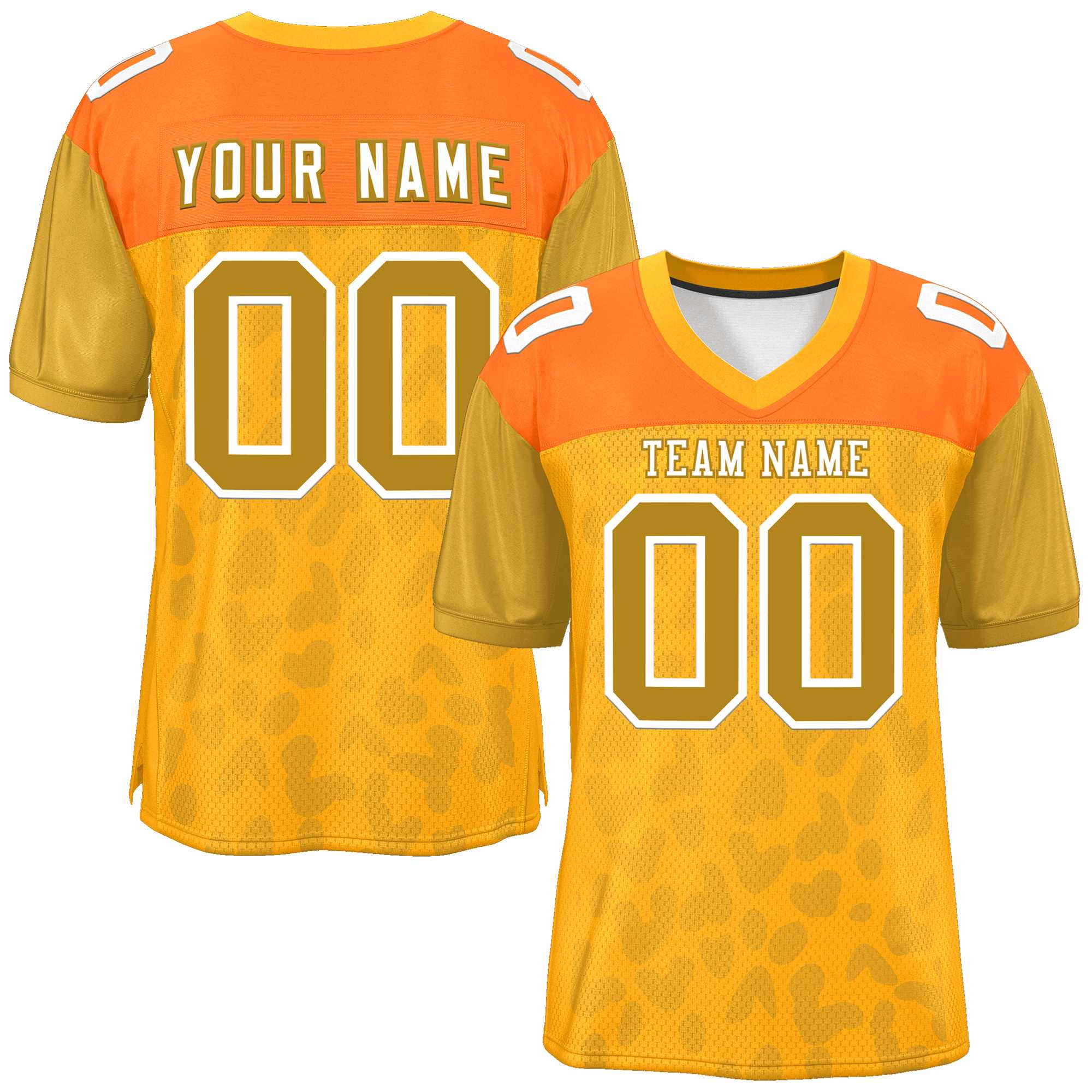 Custom Yellow Orange-Old Gold Raglan Sleeves Personalized Camo American Football Jersey | KXKSHOP
