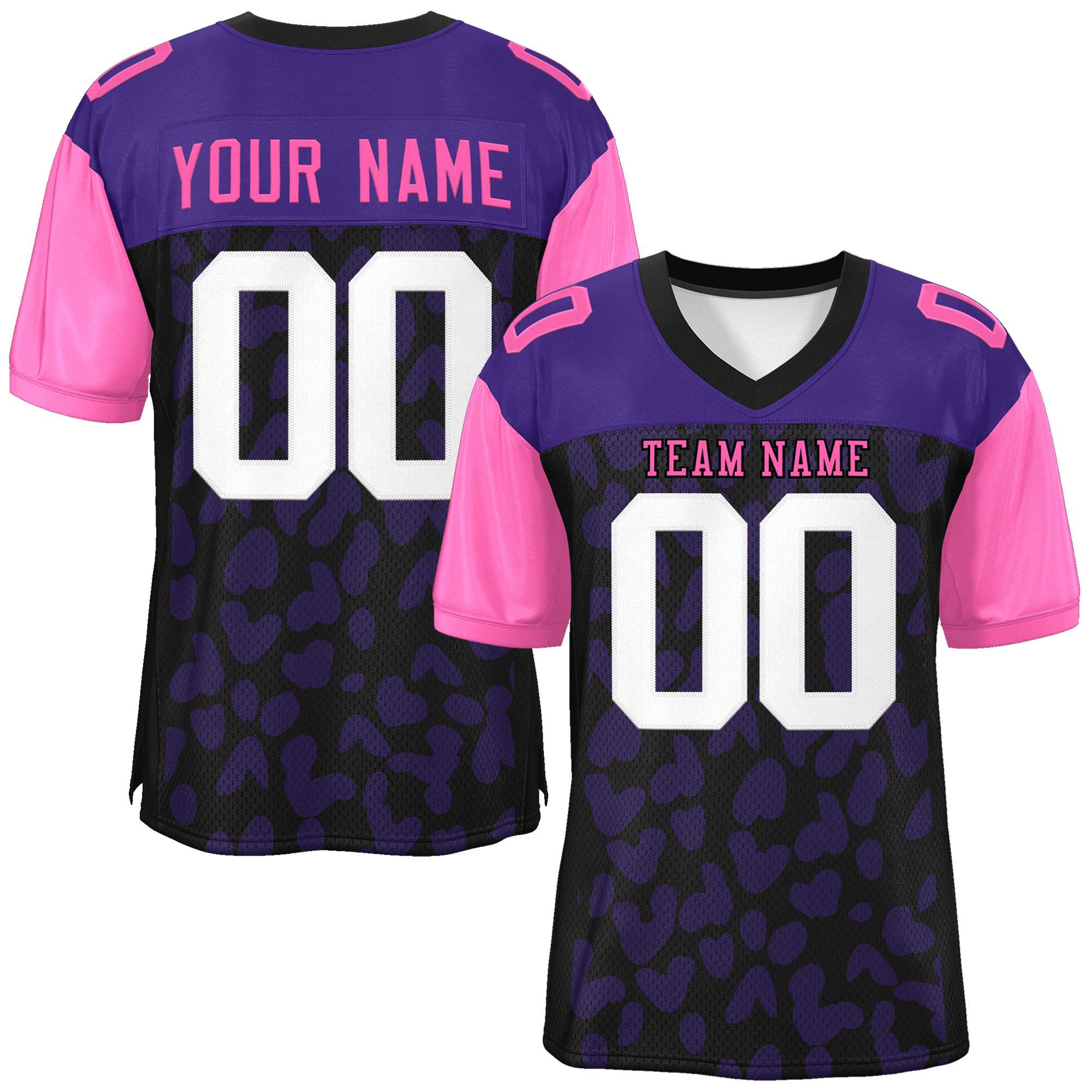 Custom Black Purple-Rose Red Raglan Sleeves Personalized Camo American Football Jersey | KXKSHOP