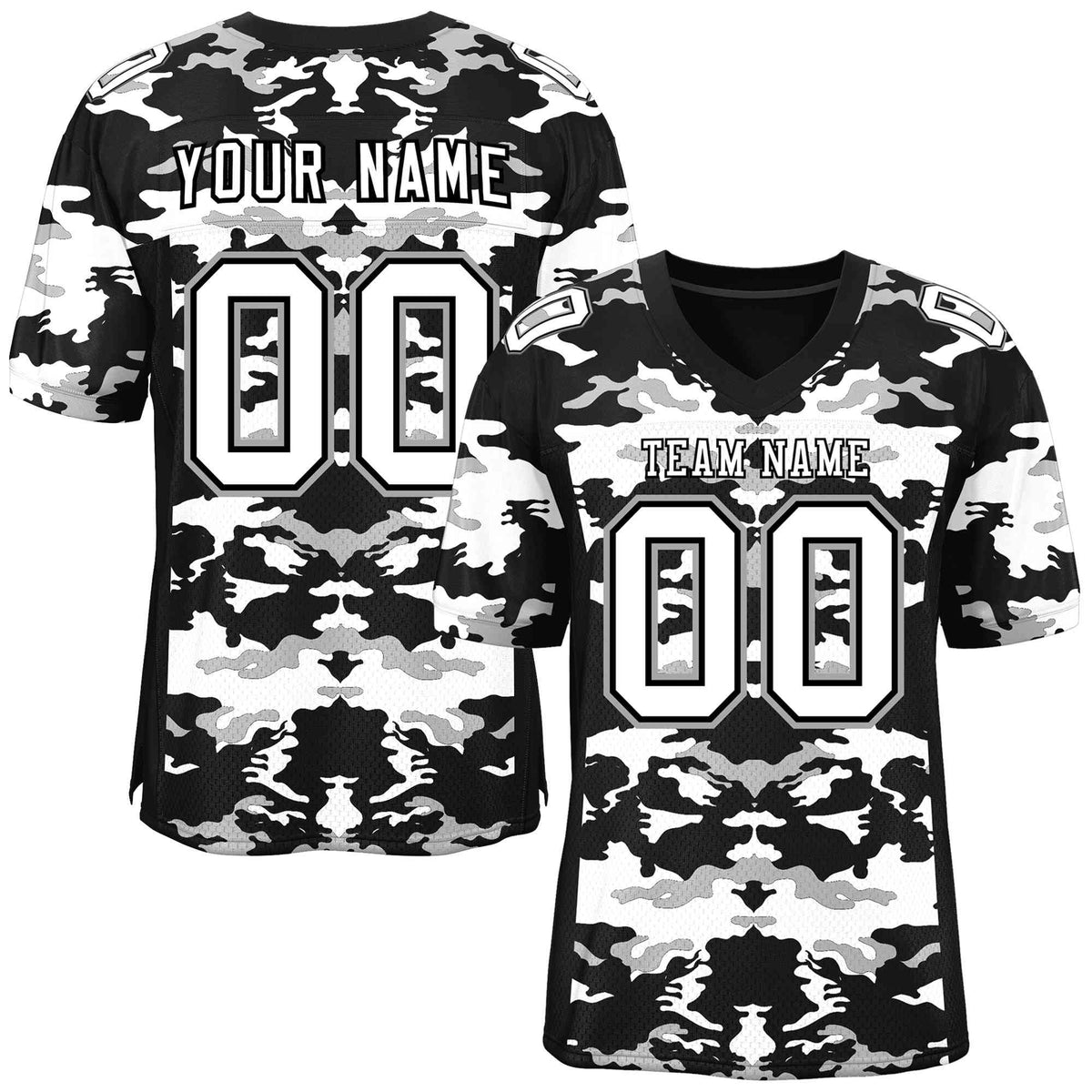Custom Black White-Gray Personalized Camo American Football Jersey | KXKSHOP