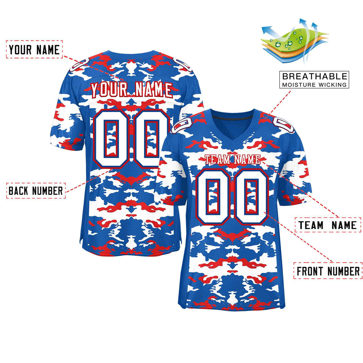 Custom Red Navy-White Classic Style Mesh American Football Jersey | KXKSHOP