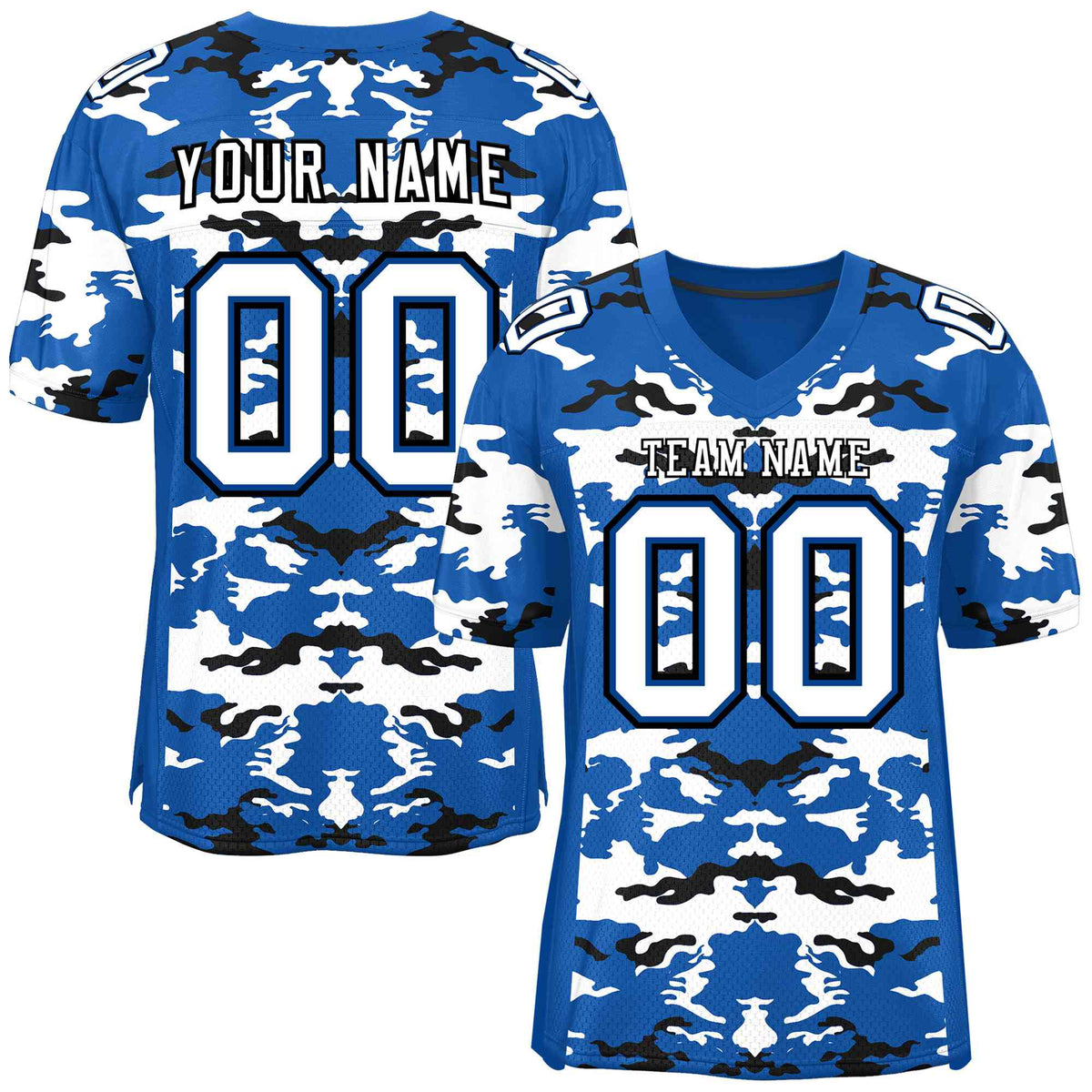 Custom Royal White-Black Personalized Camo American Football Jersey | KXKSHOP