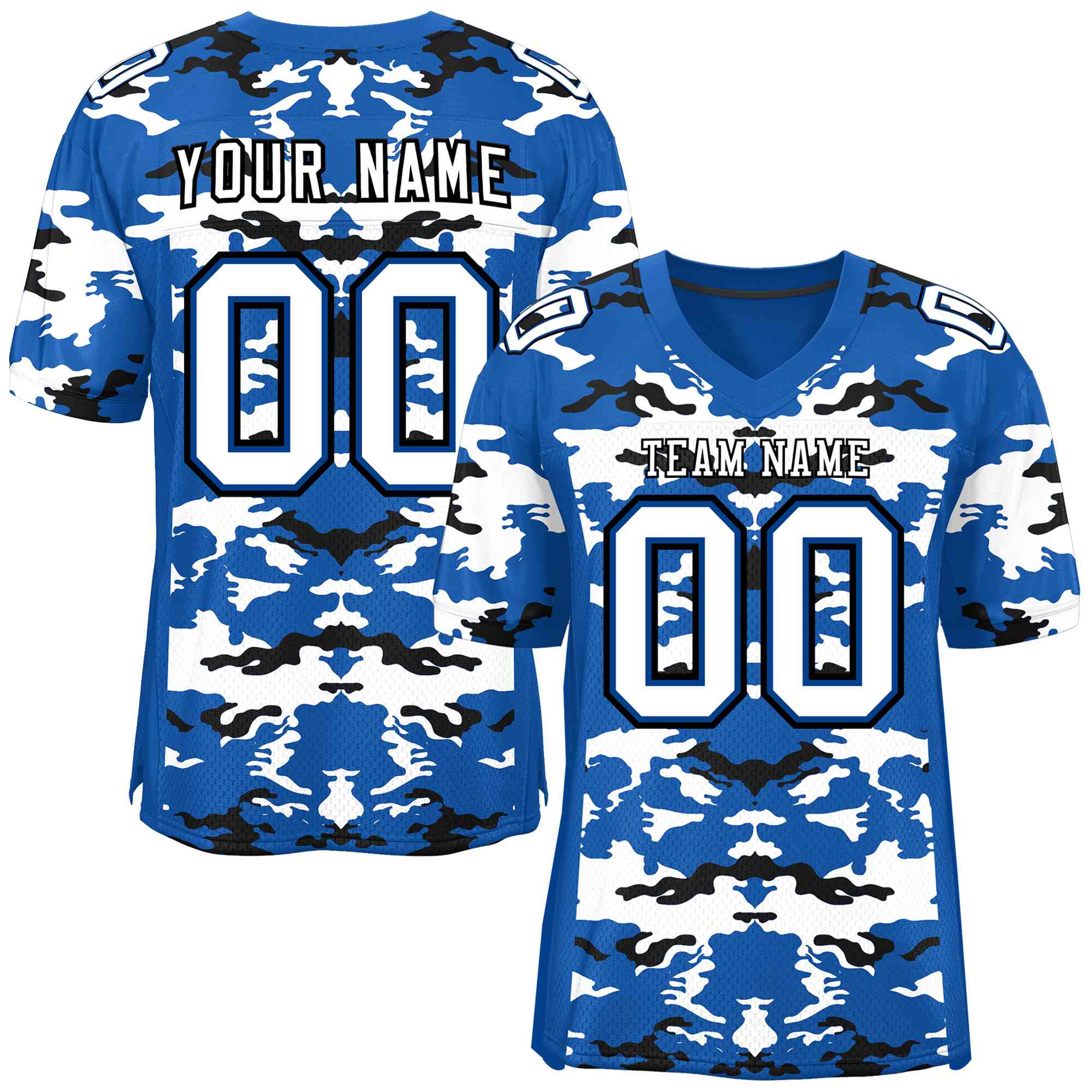 Custom Royal White-Black Personalized Camo American Football Jersey | KXKSHOP