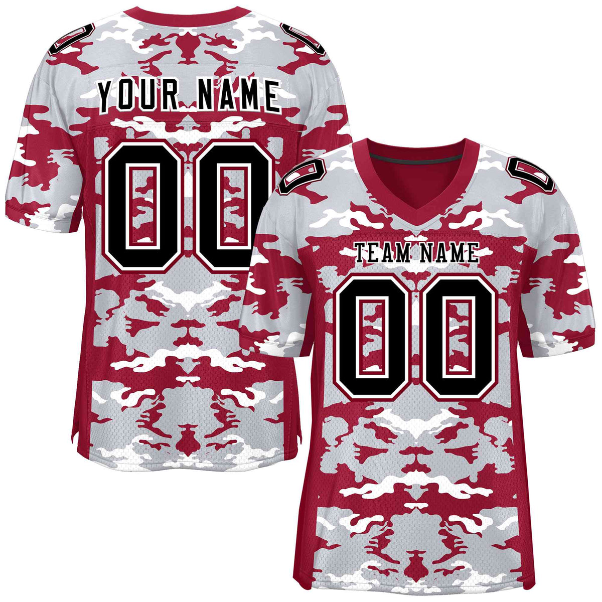 Custom Crimson Gray-White Personalized Camo American Football Jersey | KXKSHOP