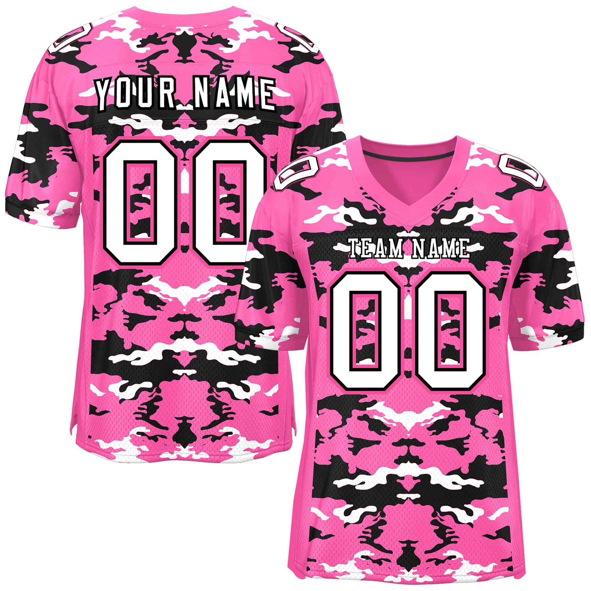 Custom Pink Black-White Personalized Camo American Football Jersey | KXKSHOP