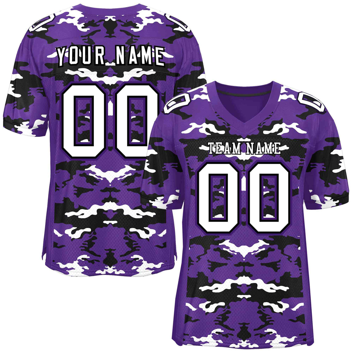 Custom Purple Black-White Personalized Camo American Football Jersey | KXKSHOP