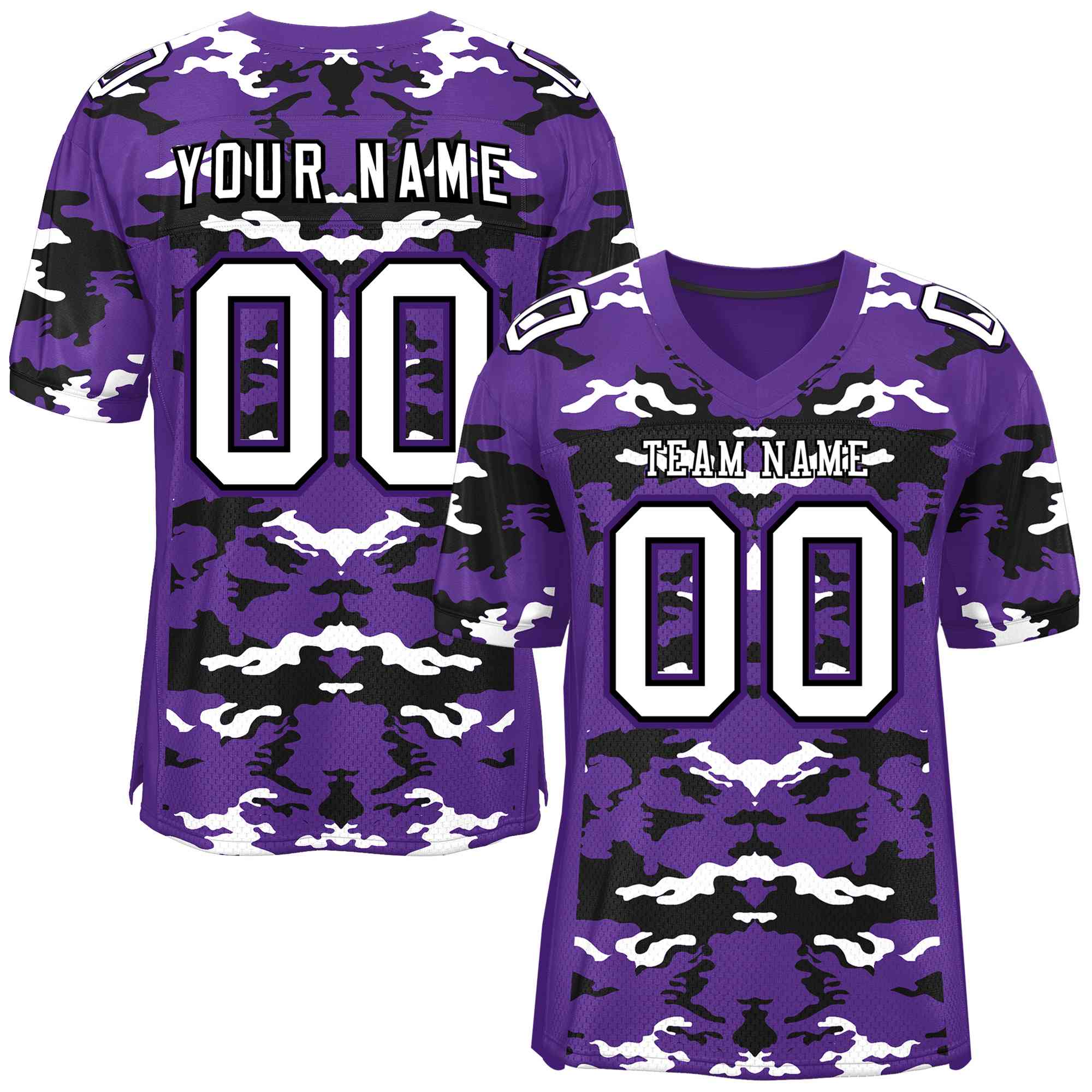 Custom Purple Black-White Personalized Camo American Football Jersey | KXKSHOP