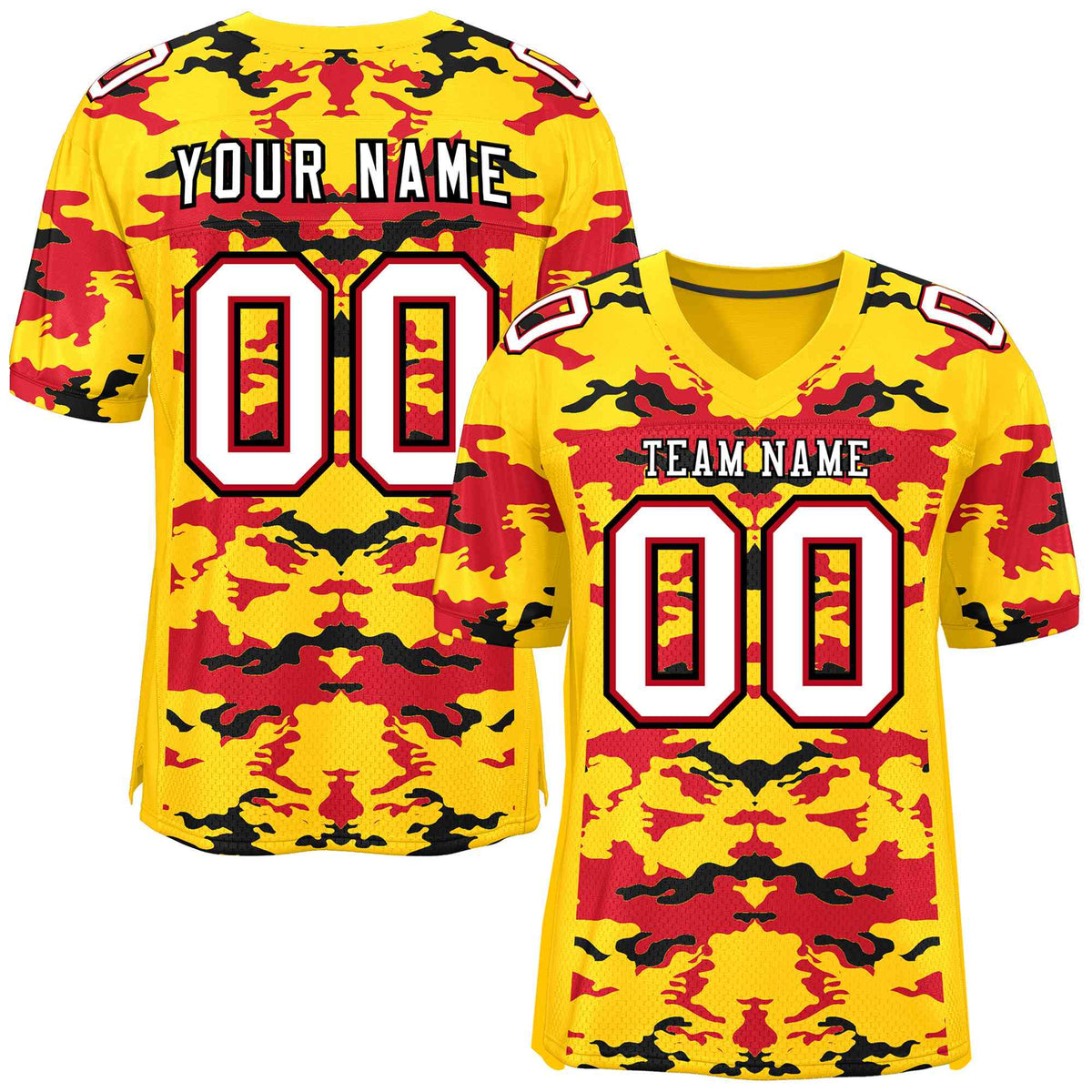 Custom Gold Red-Black Personalized Camo American Football Jersey | KXKSHOP