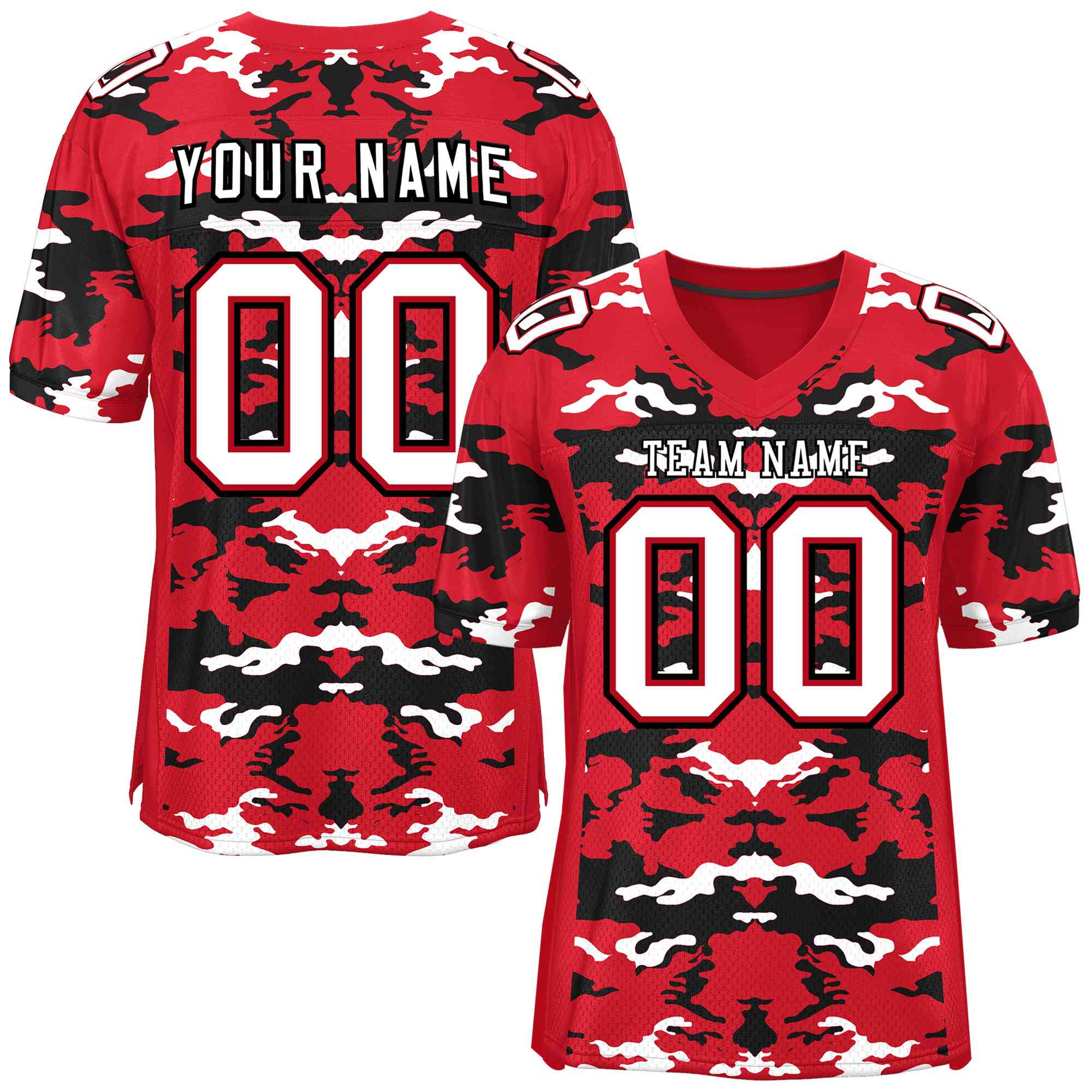 Custom Red Black-White Personalized Camo American Football Jersey | KXKSHOP
