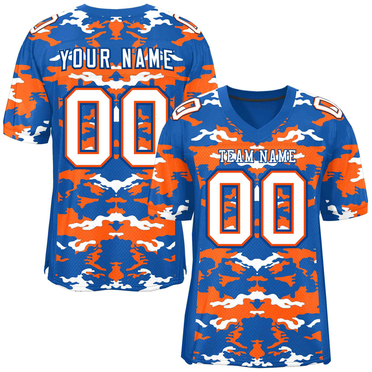 Custom Royal Orange-White Personalized Camo American Football Jersey | KXKSHOP